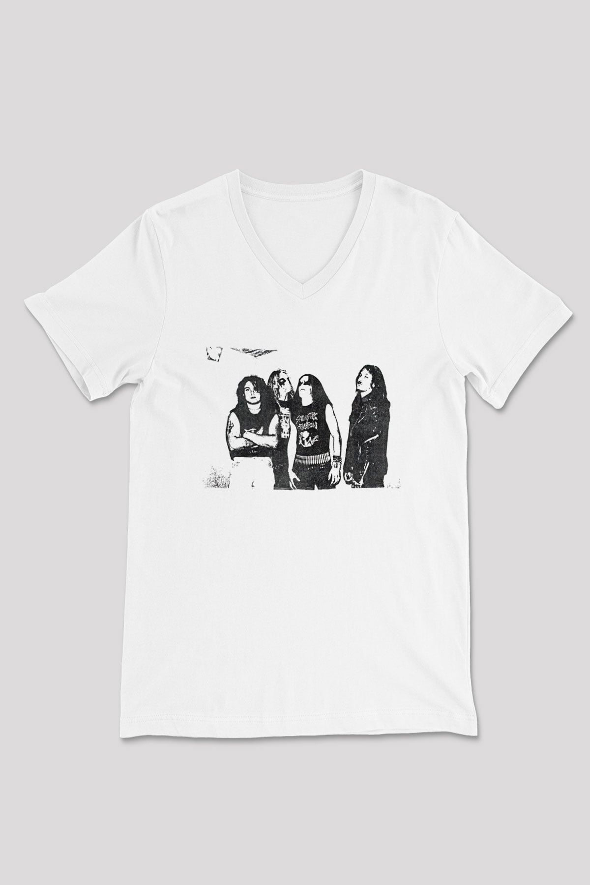 Abruptum Baskılı Beyaz Unisex V Yaka Tişört - Tshirt