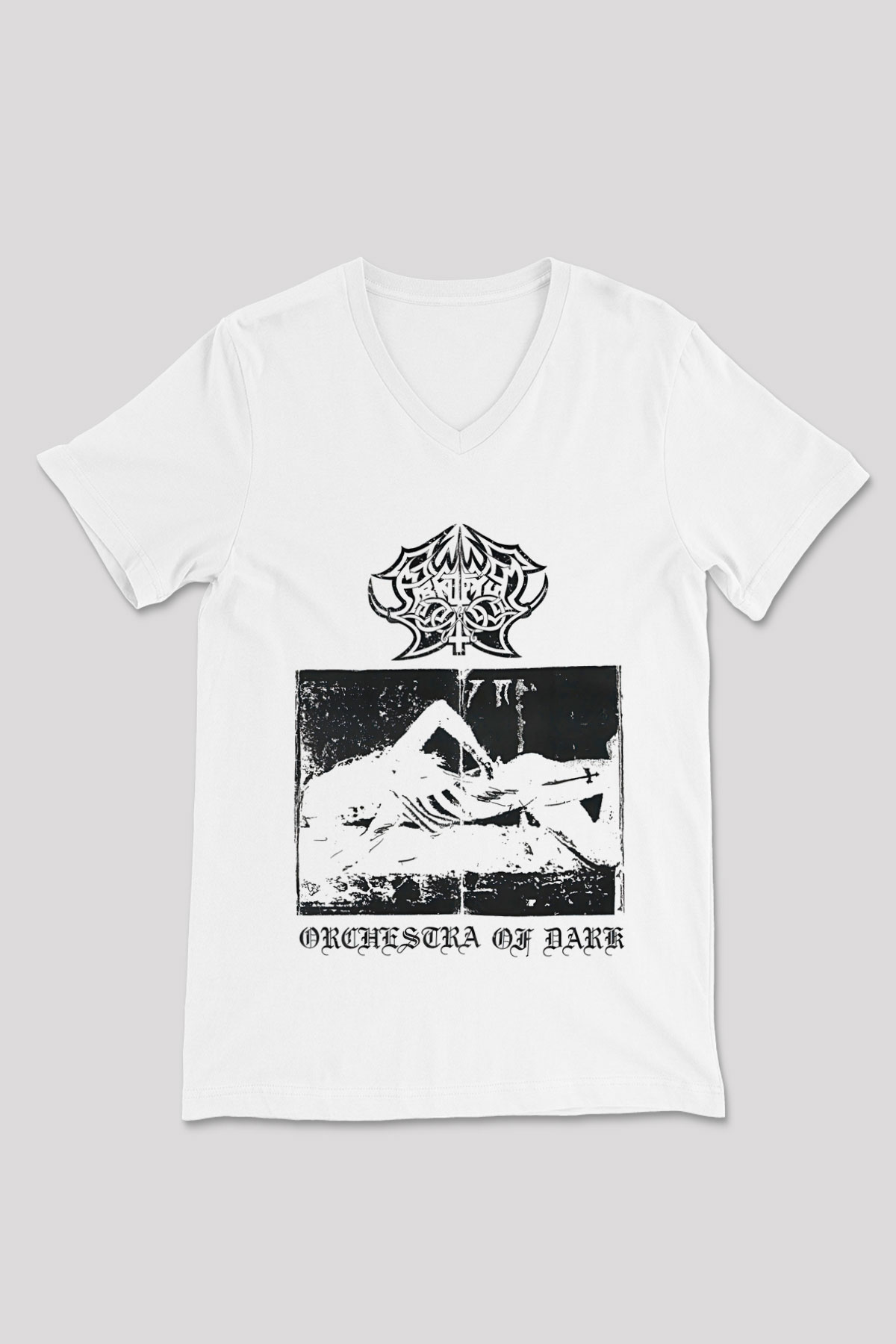 Abruptum Baskılı Beyaz Unisex V Yaka Tişört - Tshirt
