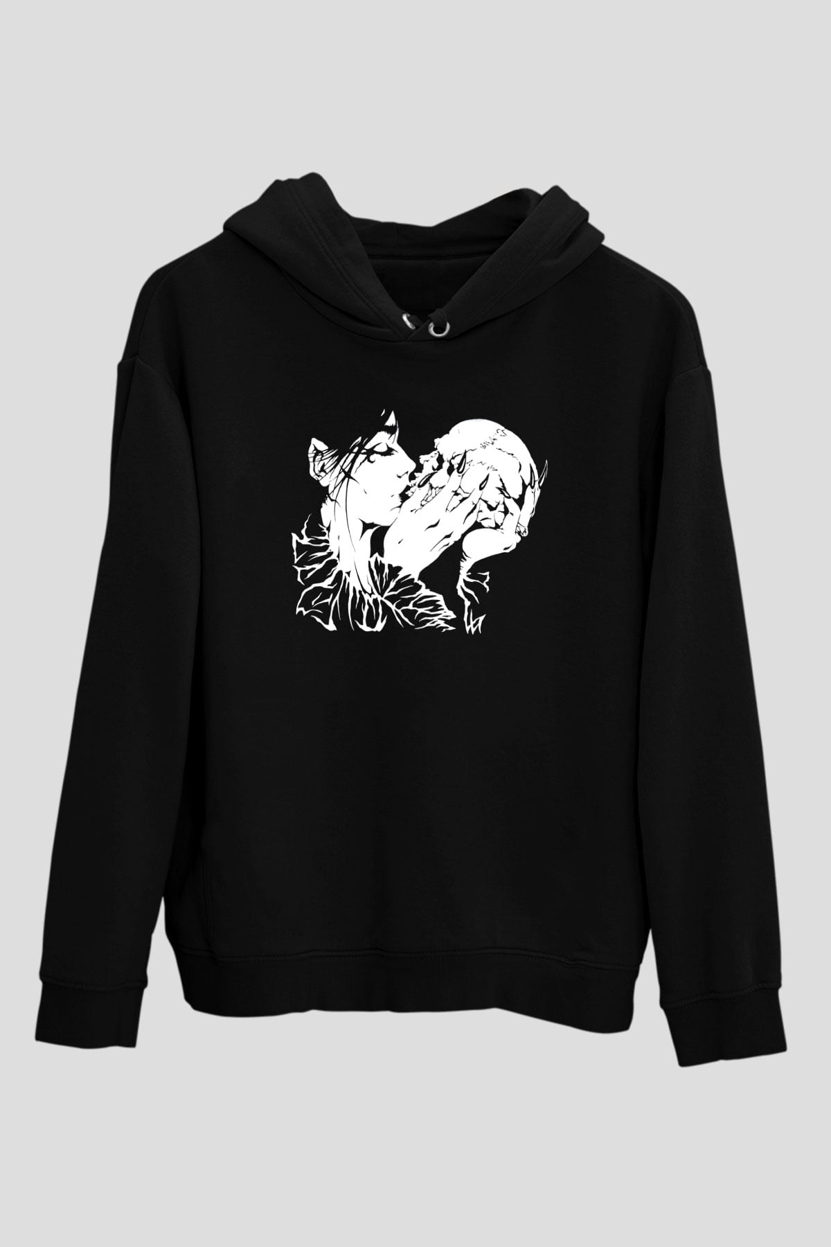 Abruptum Baskılı Unisex Siyah Hoodie