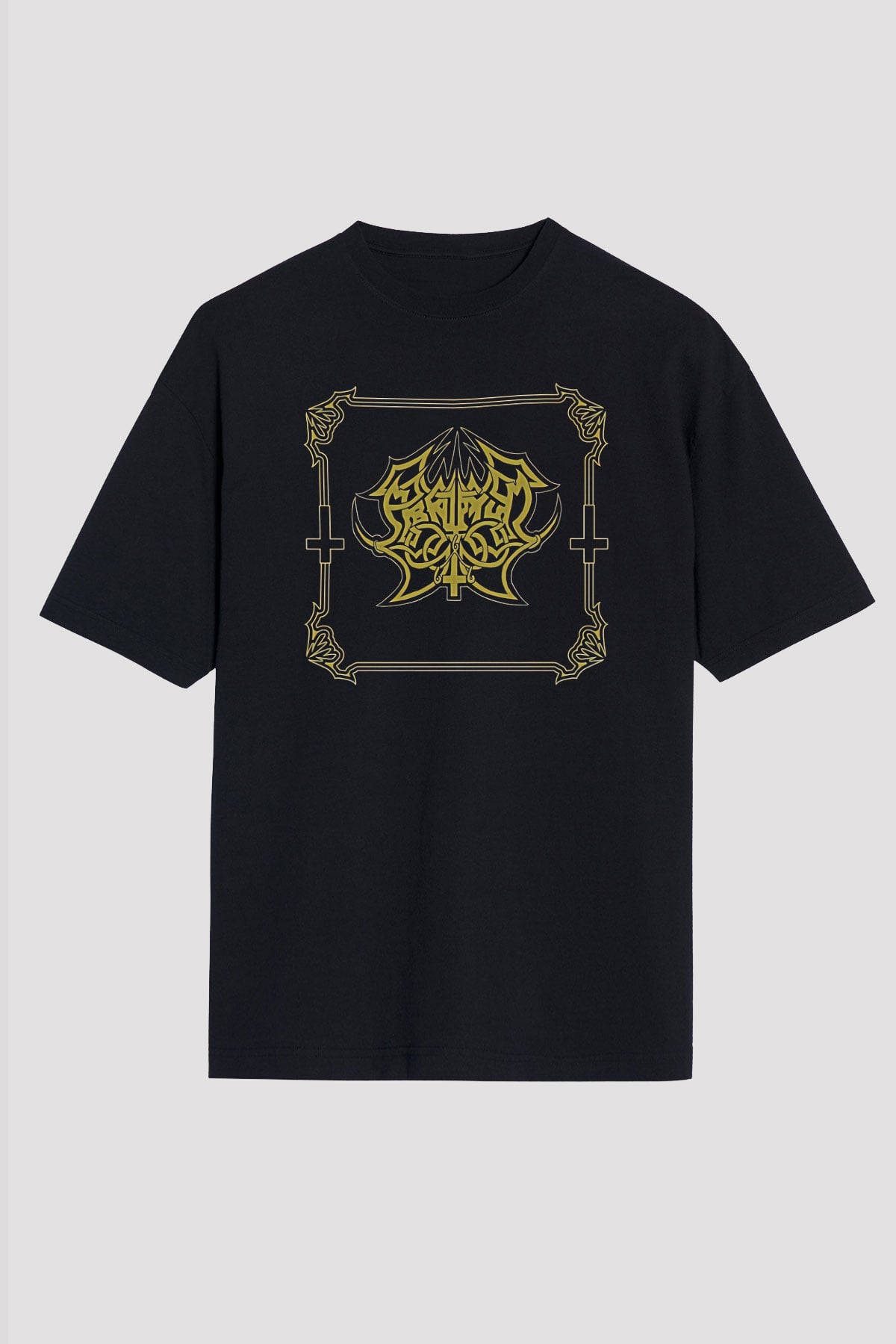 Abruptum Baskılı Unisex Siyah Oversize Tişört - Tshirt
