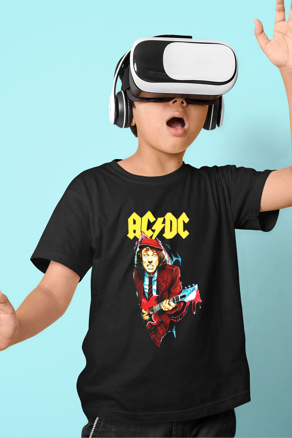 AC DC Angus Young Baskılı Siyah Unisex Çocuk Tişört
