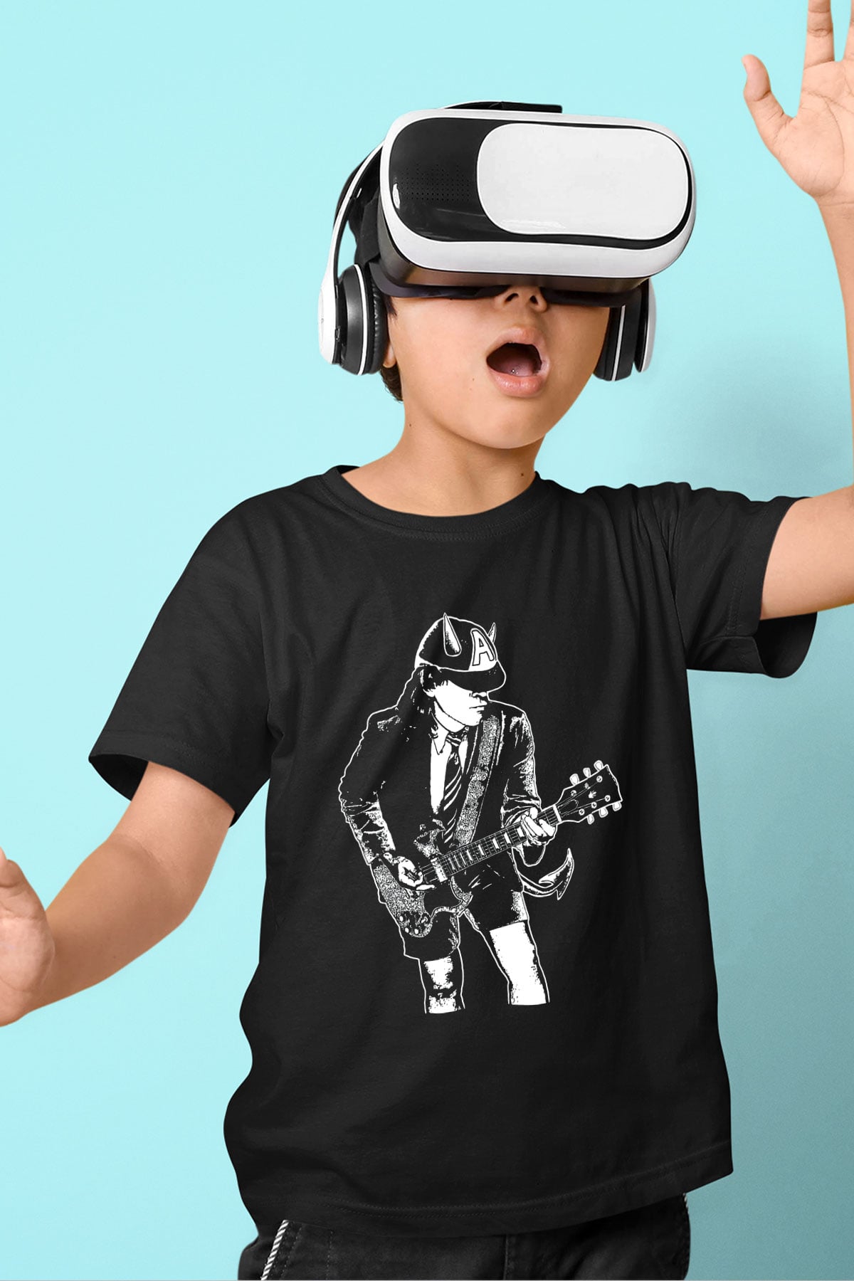 AC DC Angus Young Baskılı Siyah Unisex Çocuk Tişört