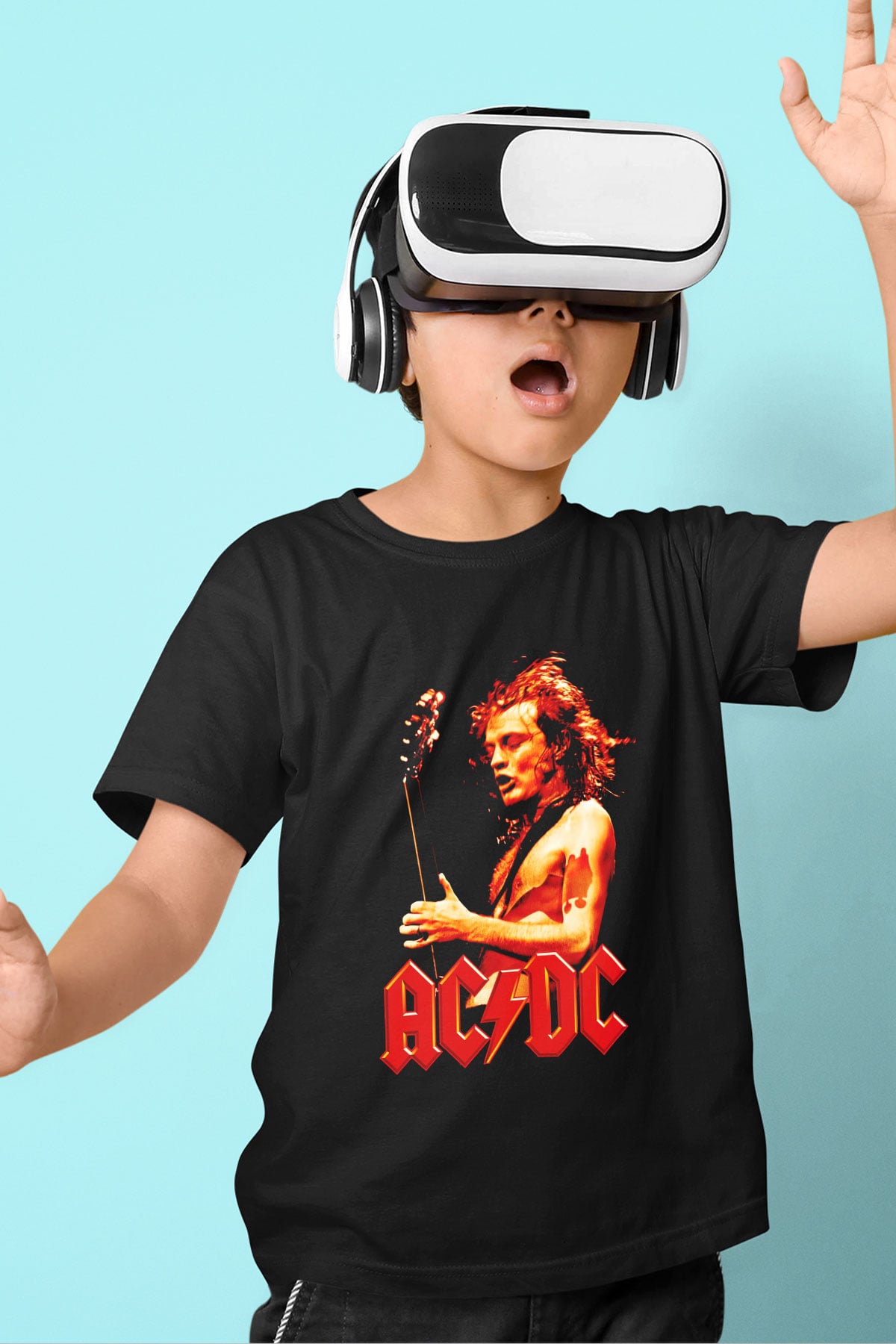 AC DC Angus Young Baskılı Siyah Unisex Çocuk Tişört