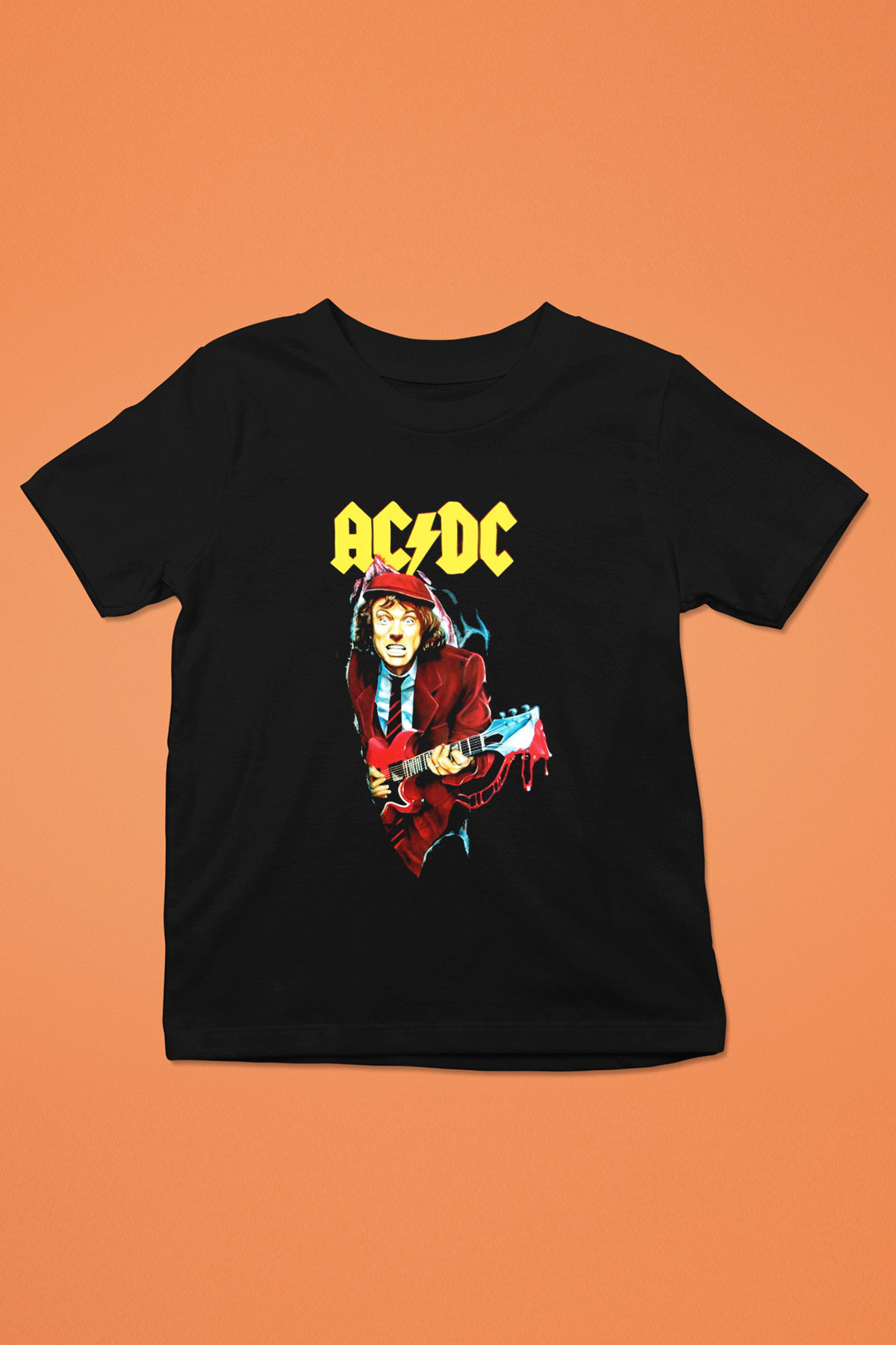 AC DC Angus Young Baskılı Siyah Unisex Çocuk Tişört