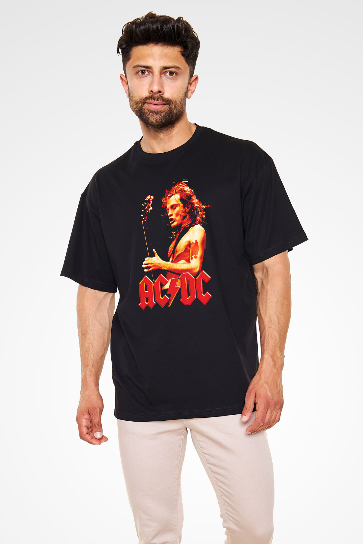 AC DC Angus Young Siyah Unisex Oversize Tişört T-Shirt