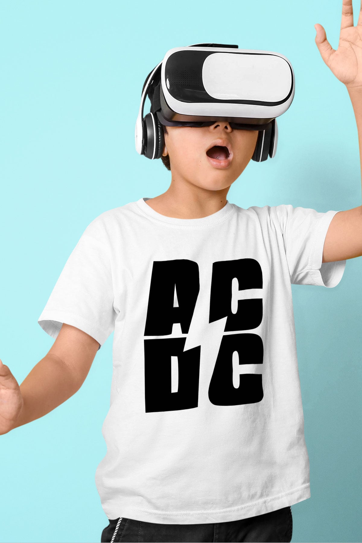 AC DC Baskılı Beyaz Unisex Çocuk Tişört