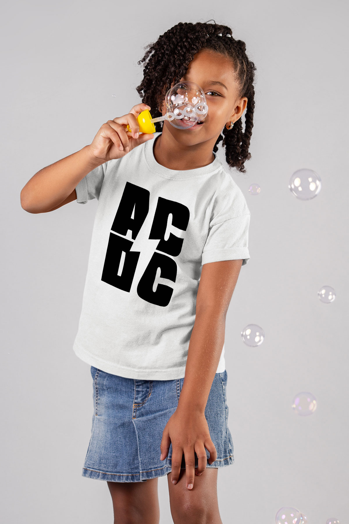 AC DC Baskılı Beyaz Unisex Çocuk Tişört