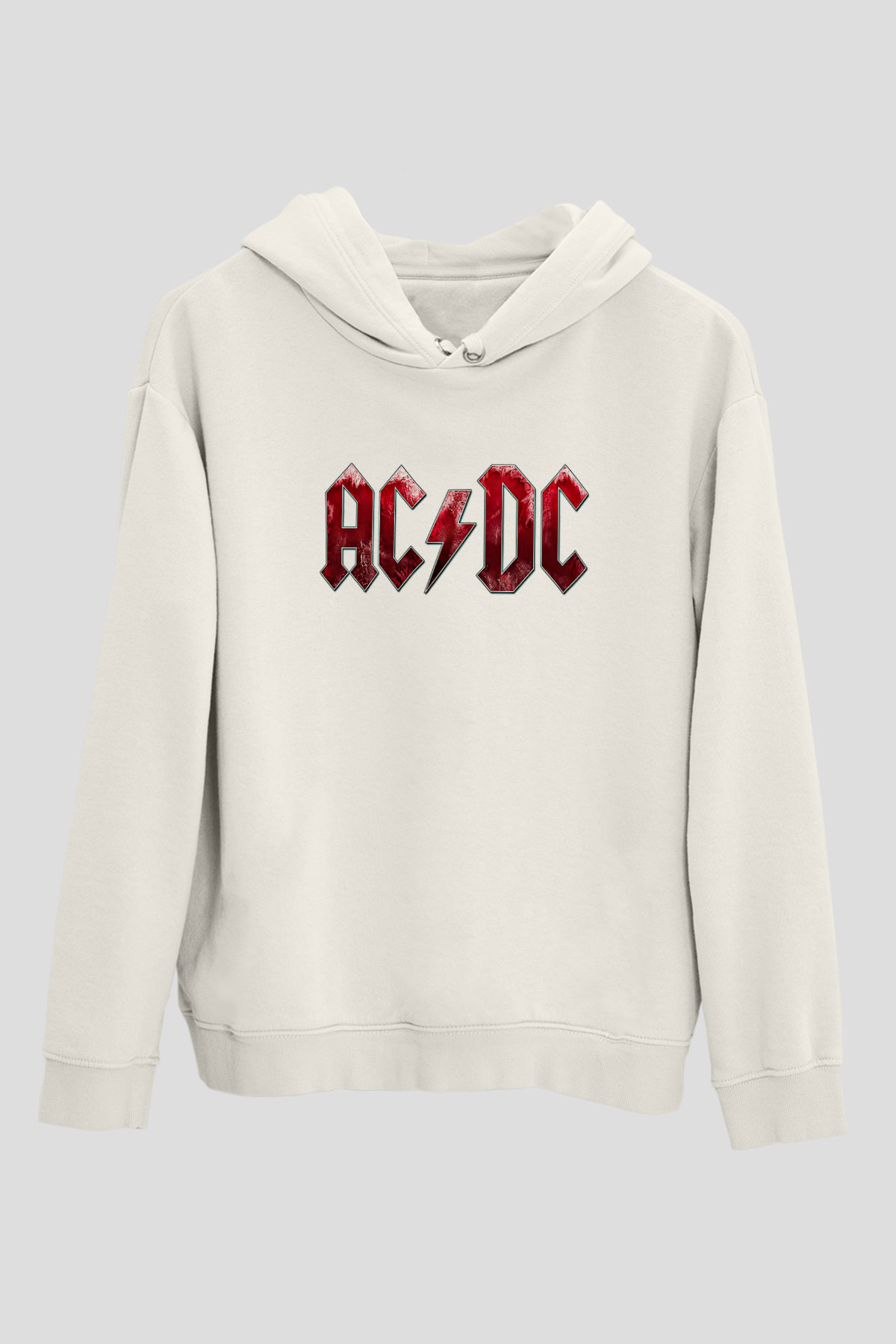 ACDC Baskılı Unisex Beyaz Hoodie
