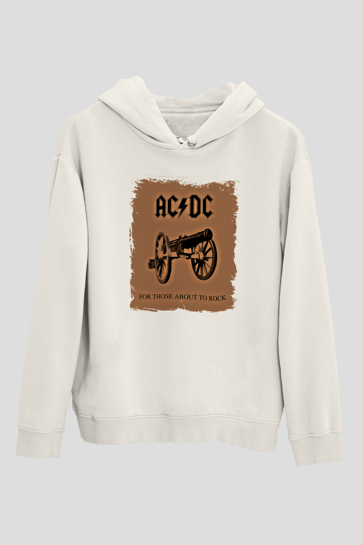 ACDC Baskılı Unisex Beyaz Hoodie