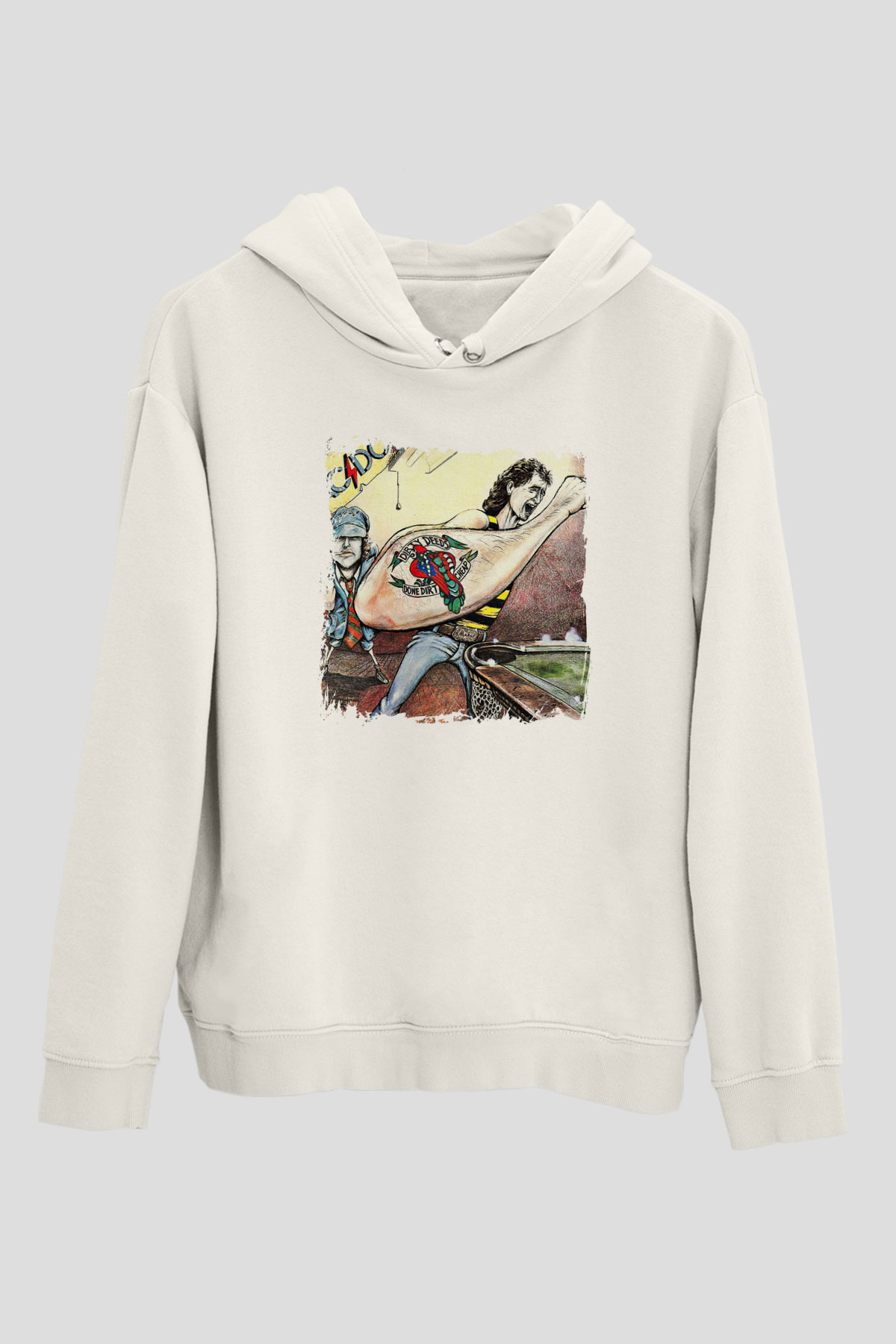 ACDC Baskılı Unisex Beyaz Hoodie
