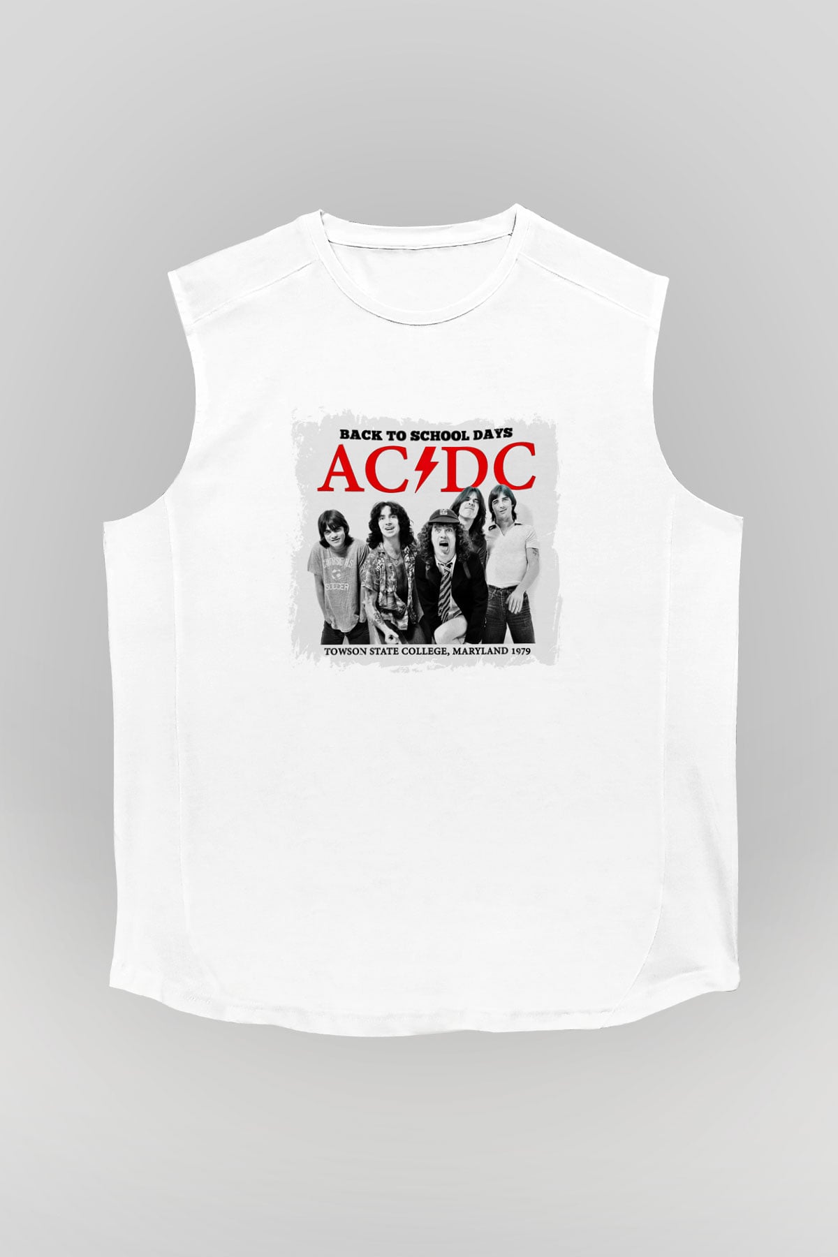 ACDC Baskılı Unisex Beyaz Kolsuz Tişört