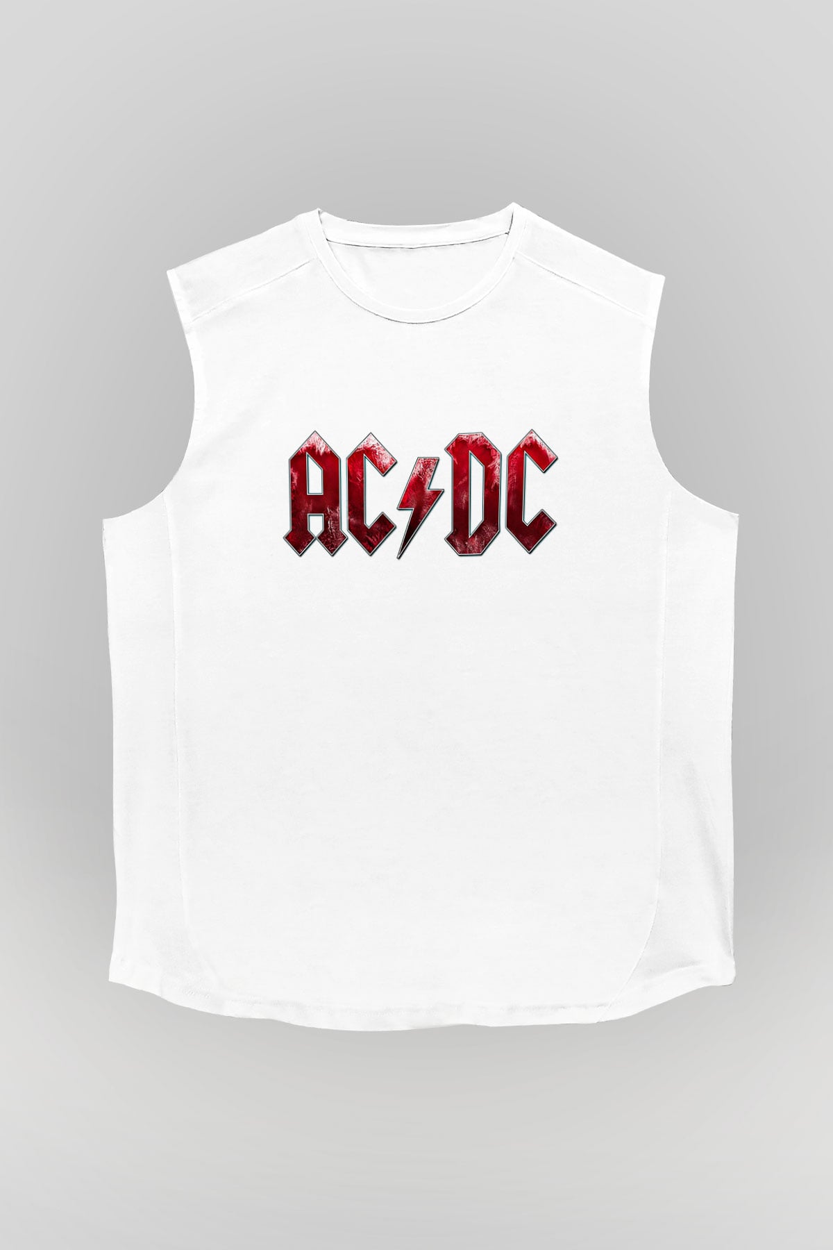 ACDC Baskılı Unisex Beyaz Kolsuz Tişört