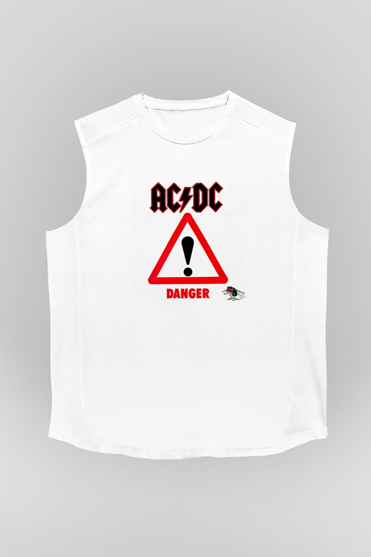 ACDC Baskılı Unisex Beyaz Kolsuz Tişört