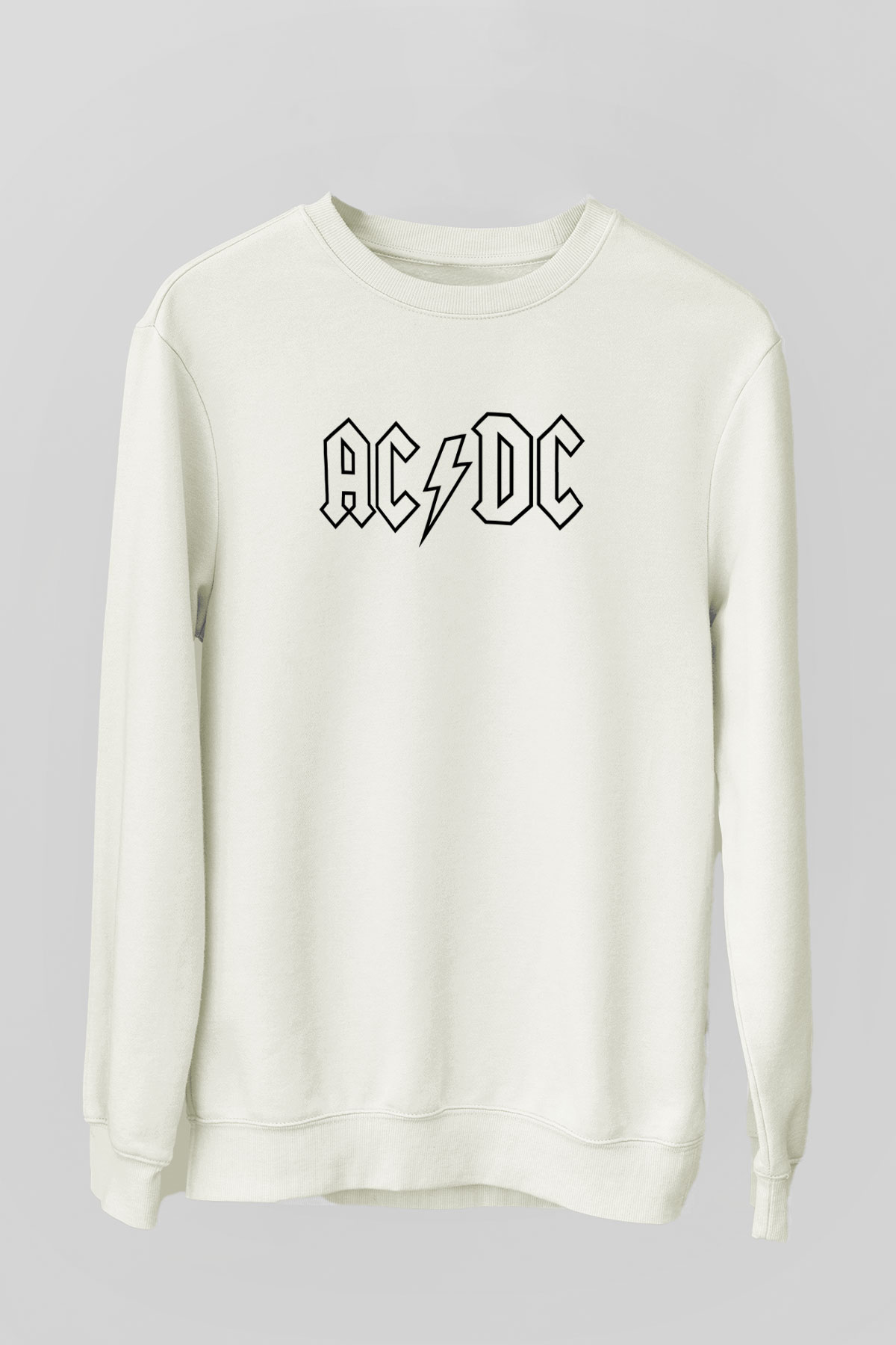 ACDC Baskılı Unisex Beyaz Sweatshirt