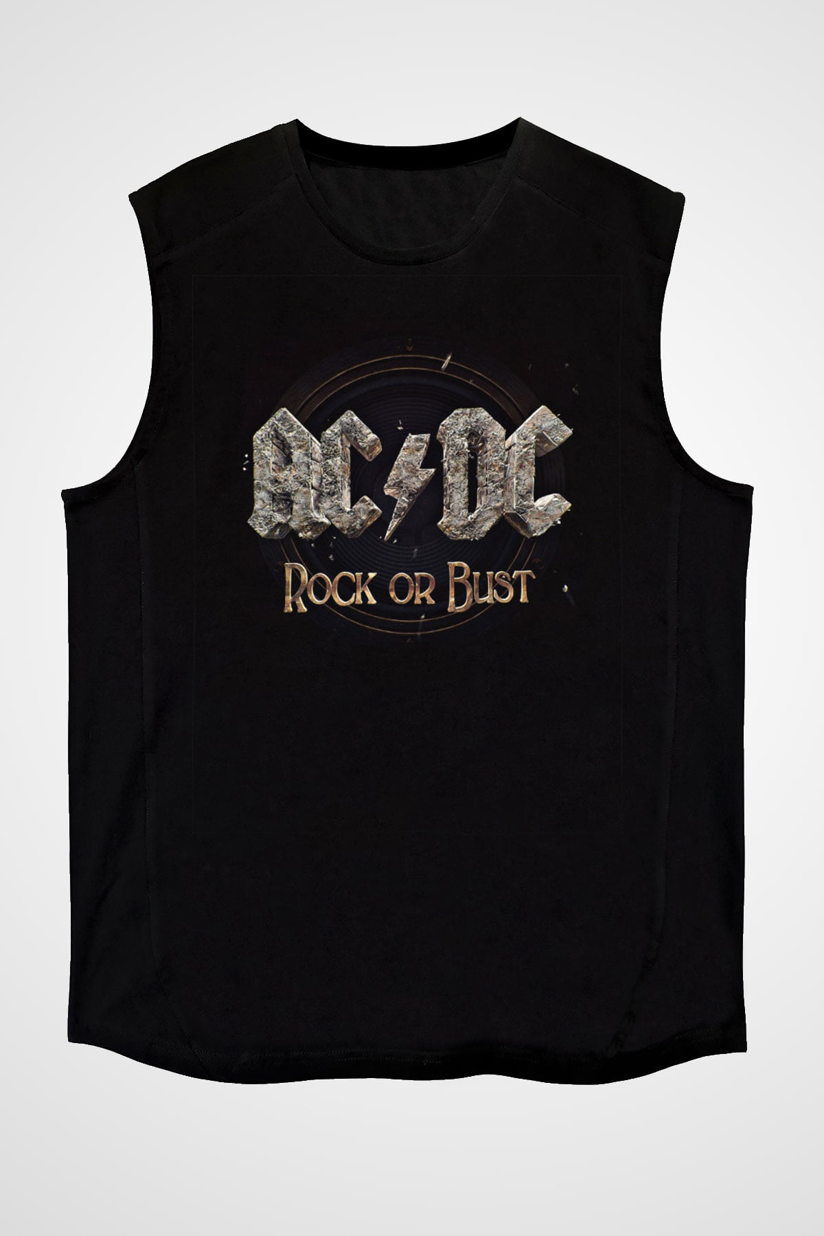 ACDC Baskılı Unisex Siyah Kolsuz Tişört