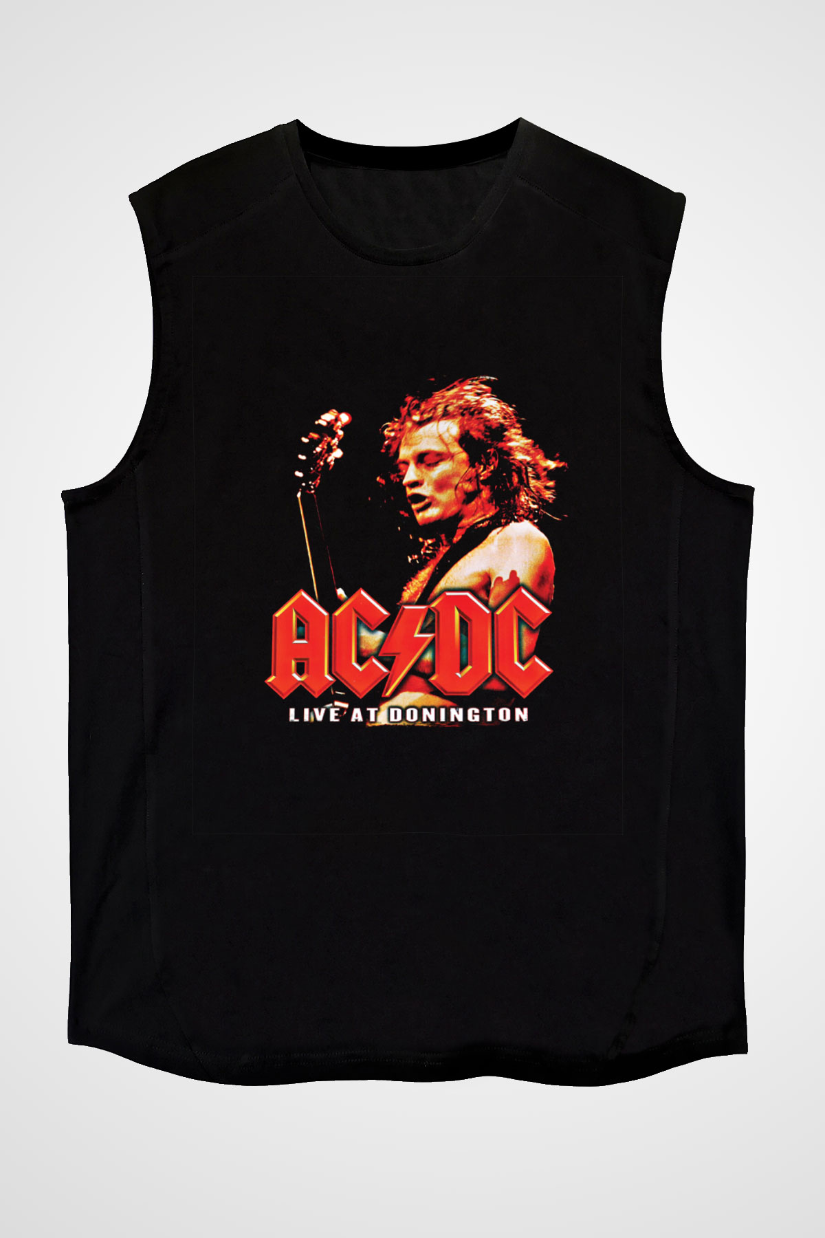 ACDC Baskılı Unisex Siyah Kolsuz Tişört