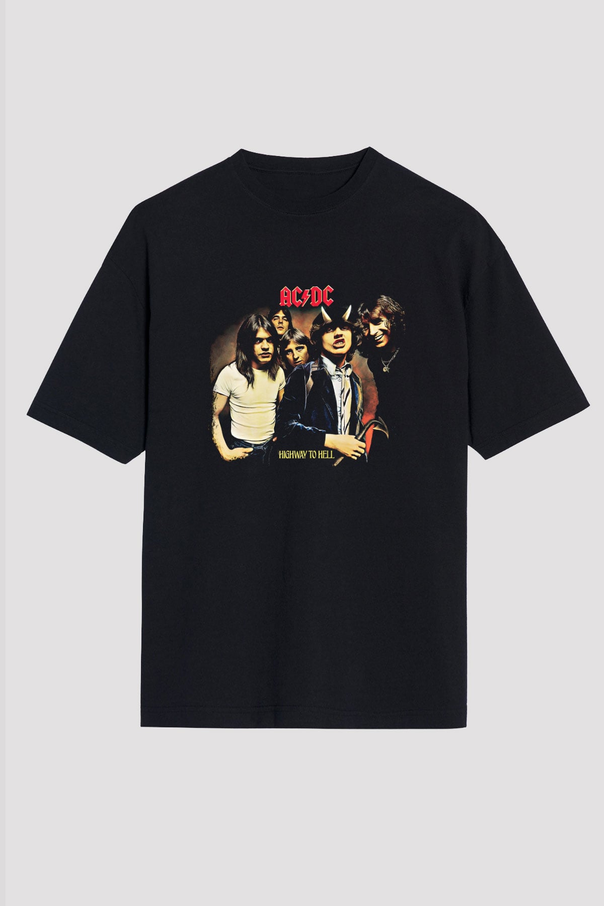 ACDC Baskılı Unisex Siyah Oversize Tişört