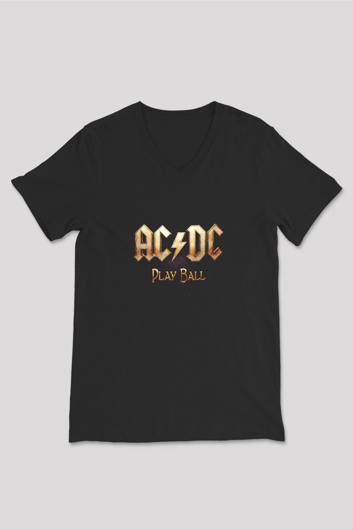 ACDC Baskılı Unisex Siyah V Yaka Tişört