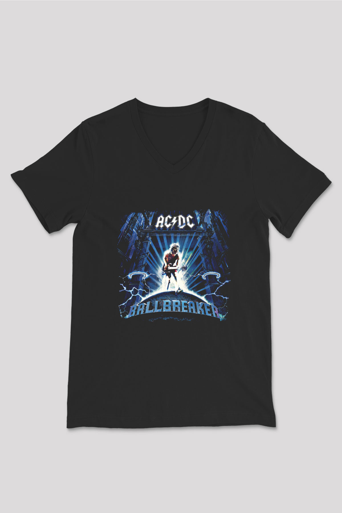 ACDC Baskılı Unisex Siyah V Yaka Tişört