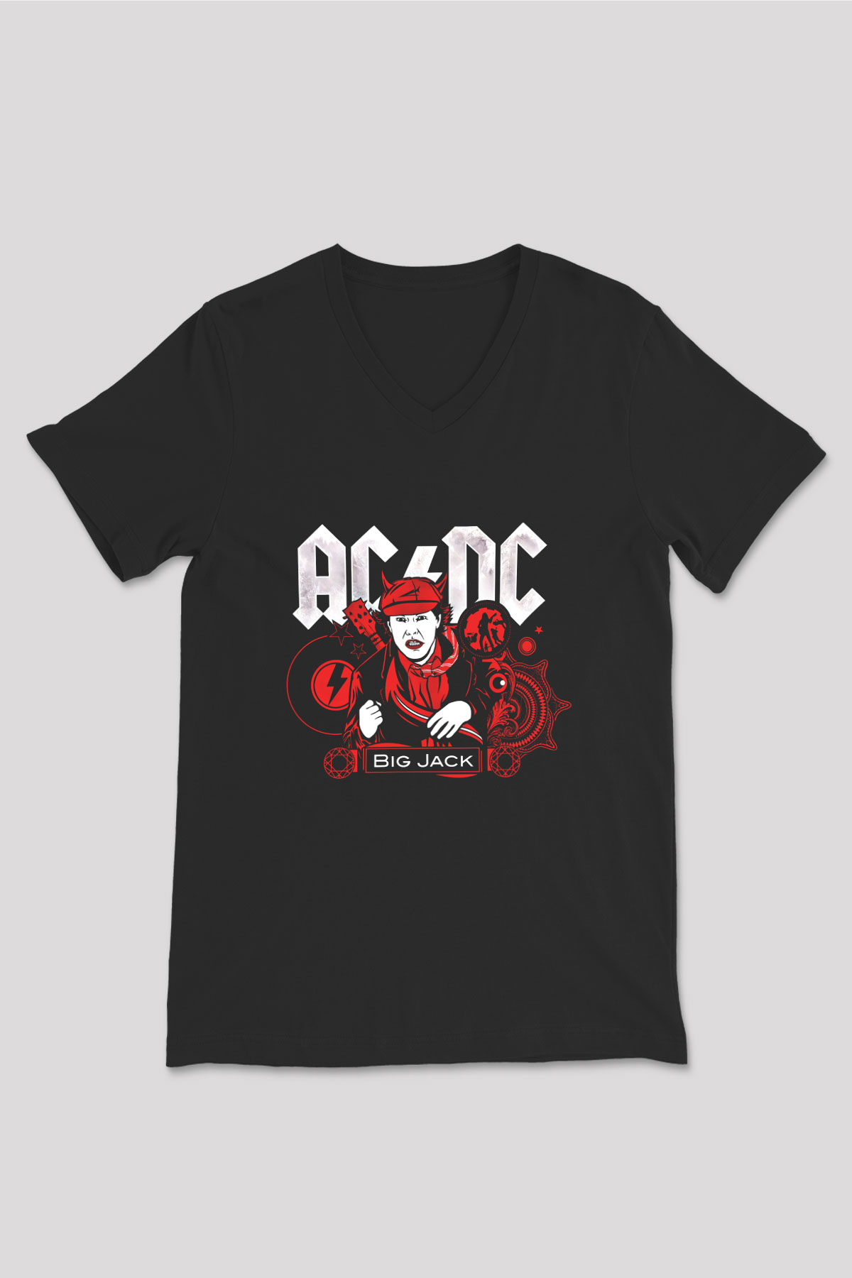ACDC Baskılı Unisex Siyah V Yaka Tişört