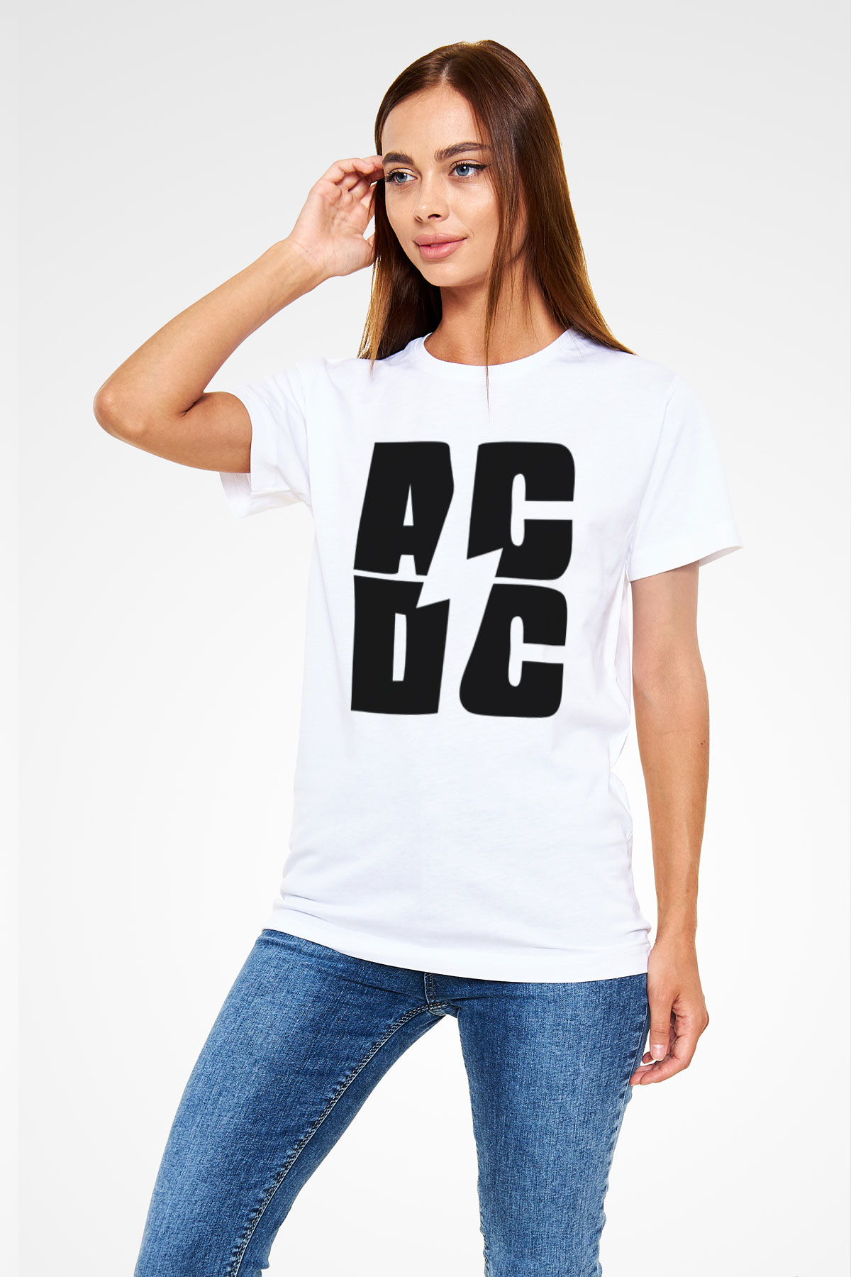 AC DC Beyaz Unisex Tişört T-Shirt - TişörtFabrikası