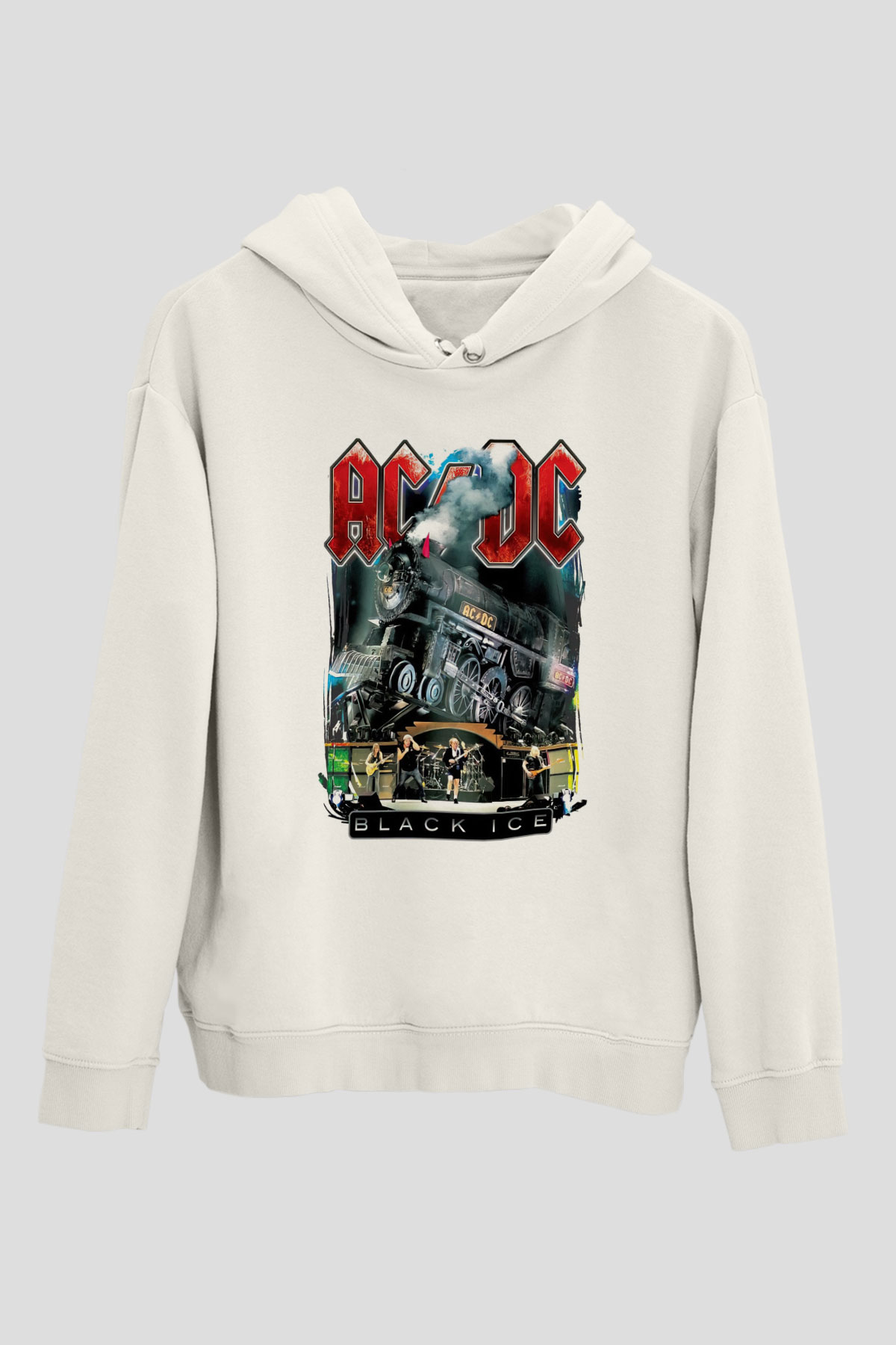 AC DC Black Ice Beyaz Unisex Kapşonlu Sweatshirt