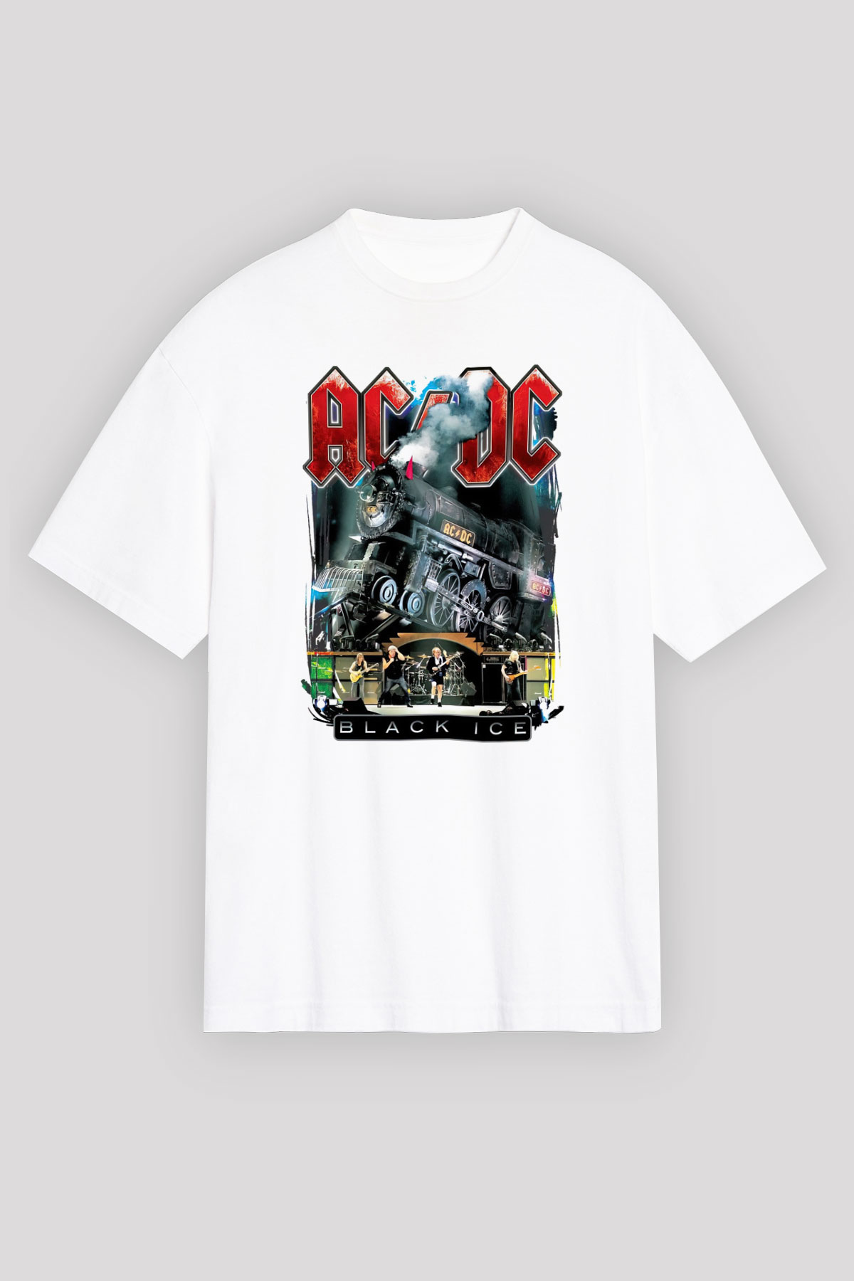 AC DC Black Ice Beyaz Unisex Oversize Tişört T-Shirt
