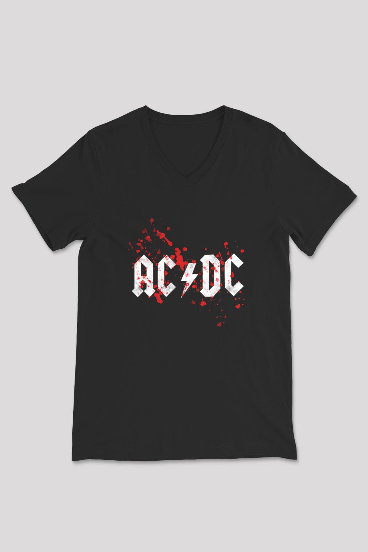 AC DC Blood Siyah Unisex V Yaka Tişört T-Shirt