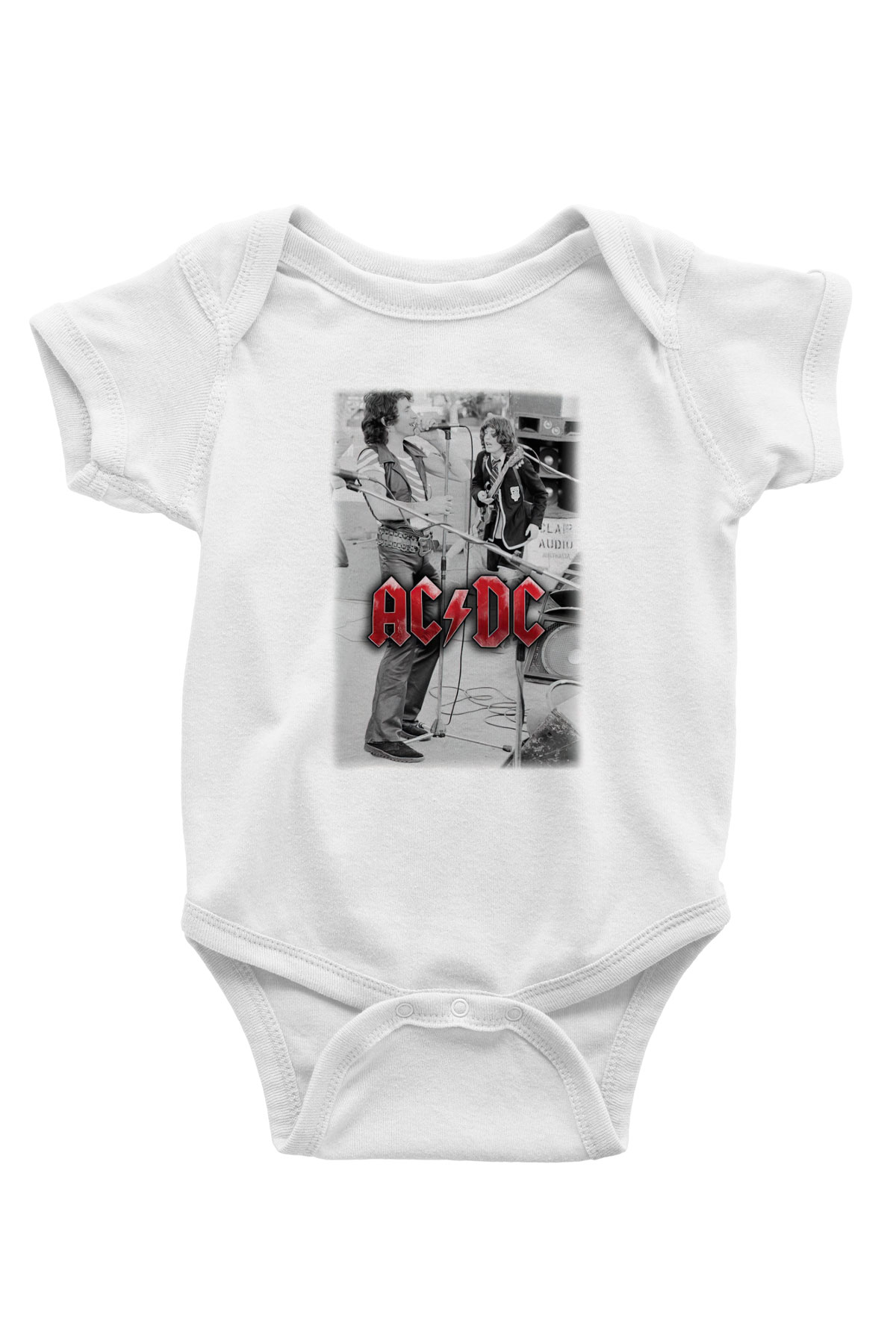 AC DC Brian Johnson Angus Young Baskılı Beyaz Unisex Bebek Body - Zıbın