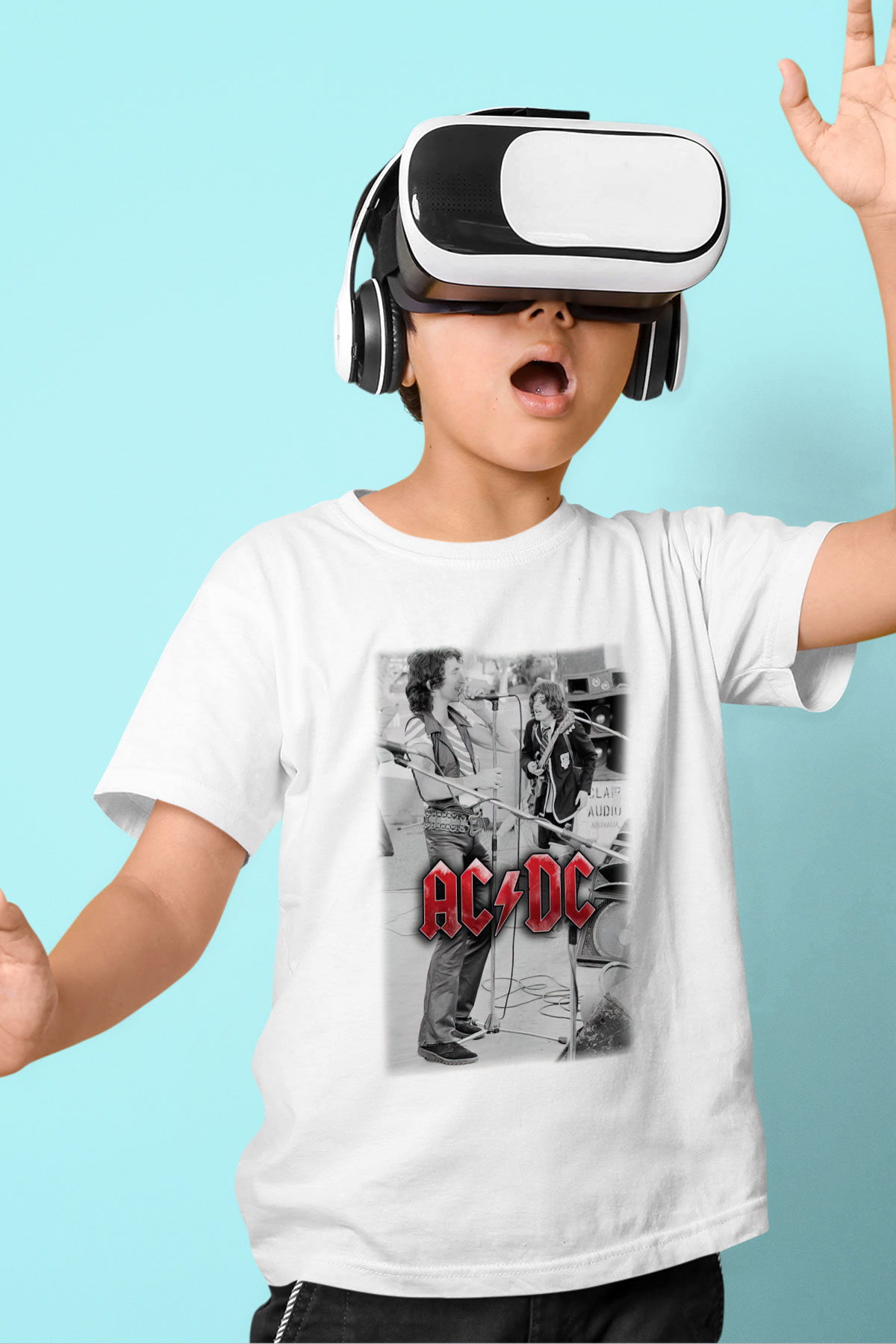 AC DC Brian Johnson Angus Young Baskılı Beyaz Unisex Çocuk Tişört