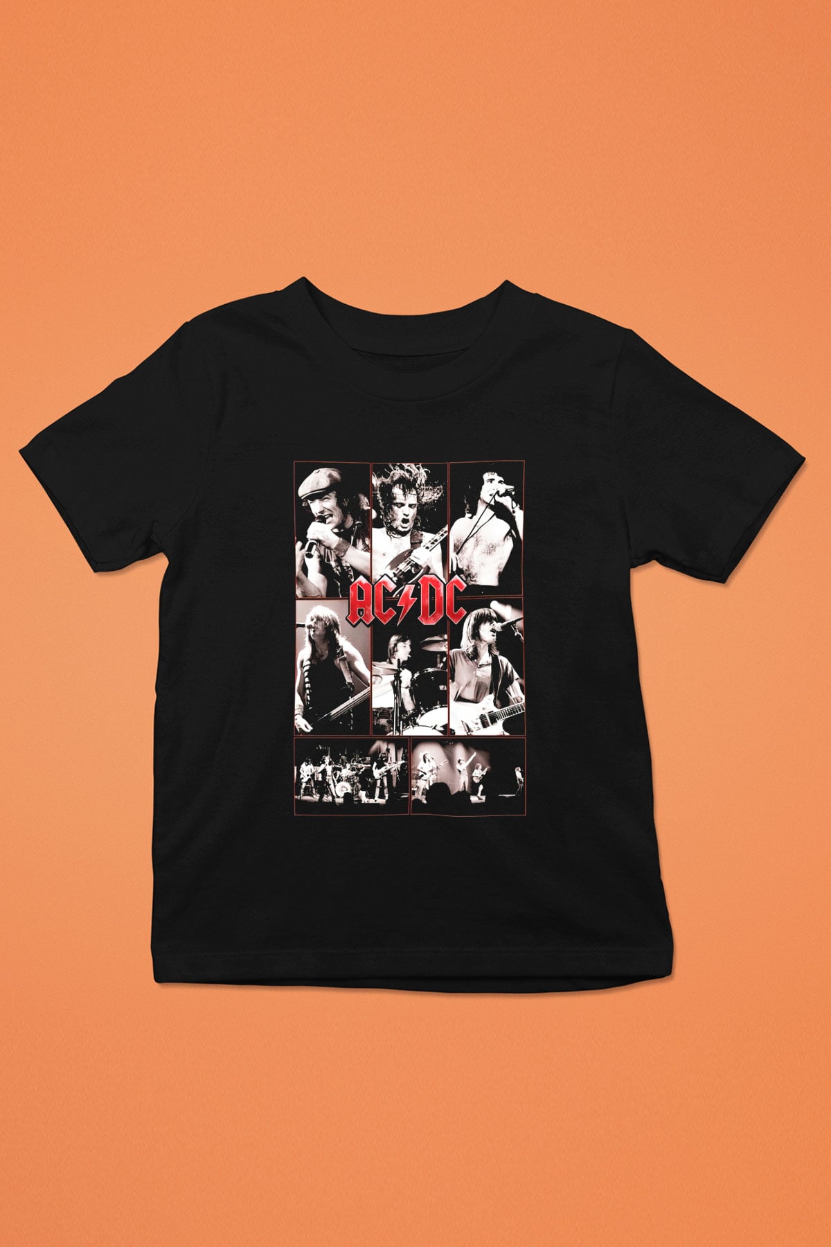 AC DC Brian Johnson Angus Young Baskılı Siyah Unisex Çocuk Tişört