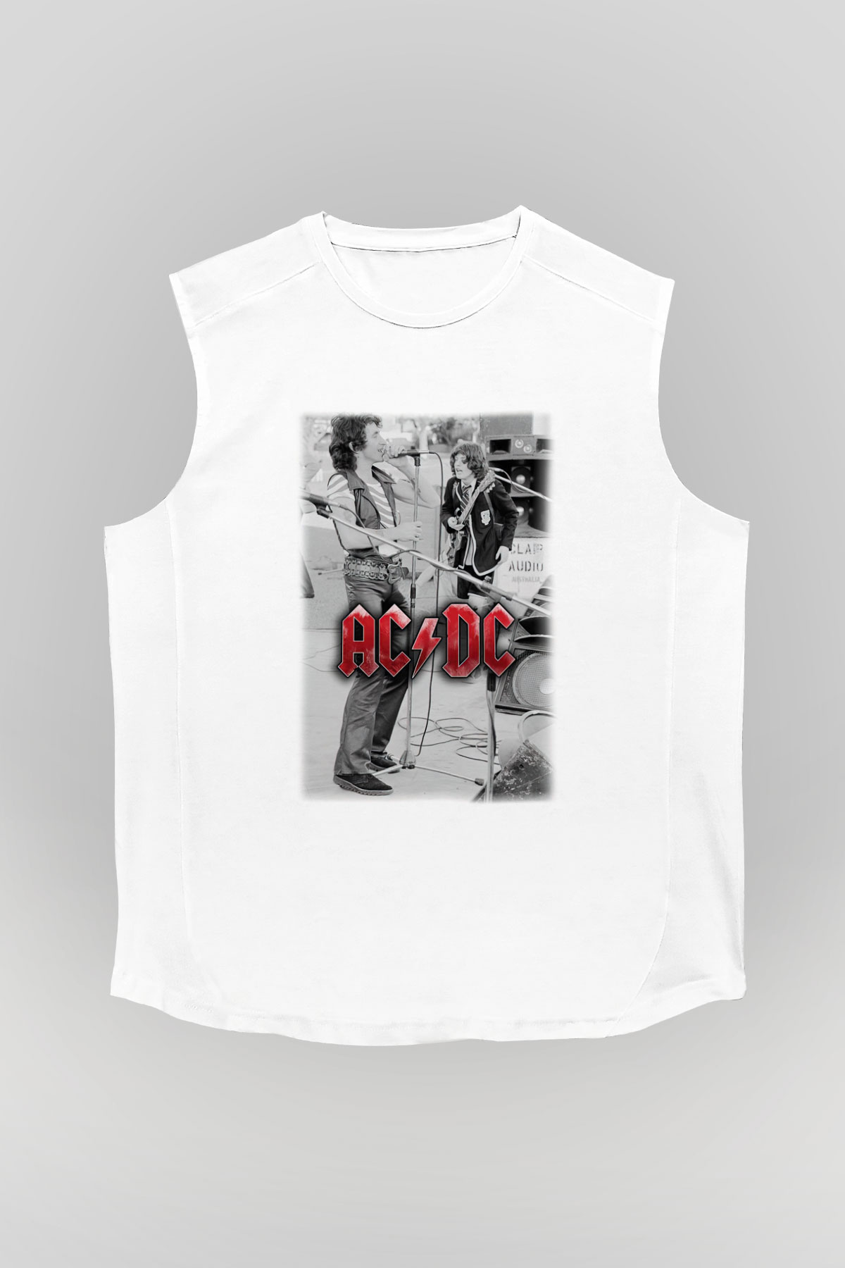 AC DC Brian Johnson Angus Young Beyaz Unisex Kolsuz Tişört