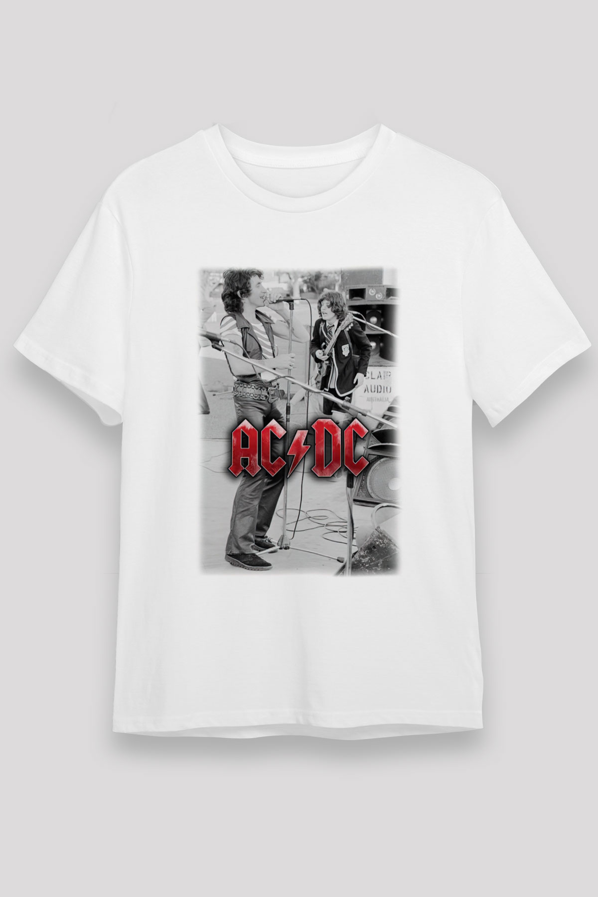 AC DC Brian Johnson Angus Young Beyaz Unisex Tişört T-Shirt - TişörtFabrikası