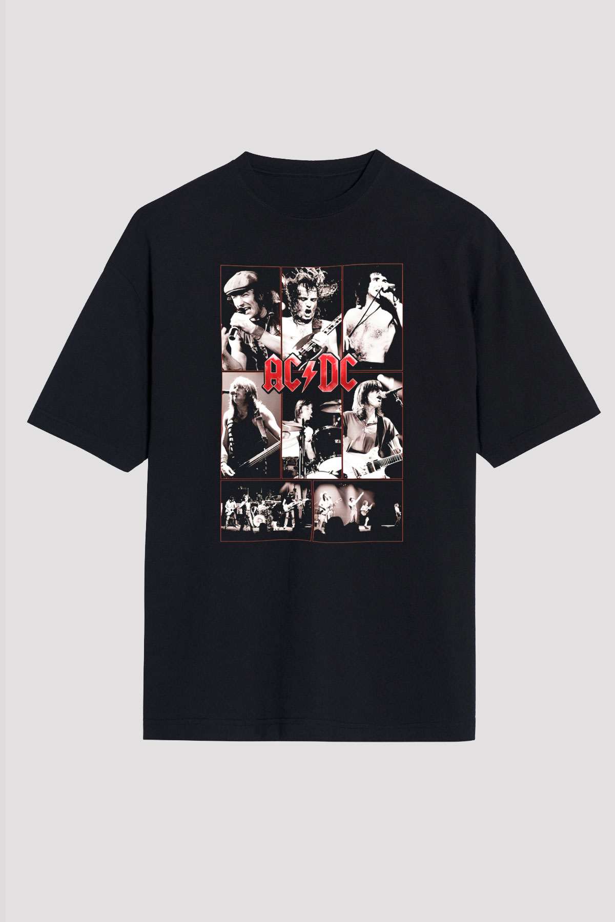 AC DC Brian Johnson Angus Young Siyah Unisex Oversize Tişört T-Shirt