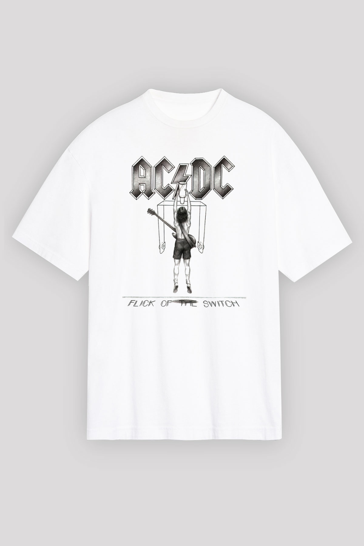 AC DC Flick Of The Switch Beyaz Unisex Oversize Tişört T-Shirt
