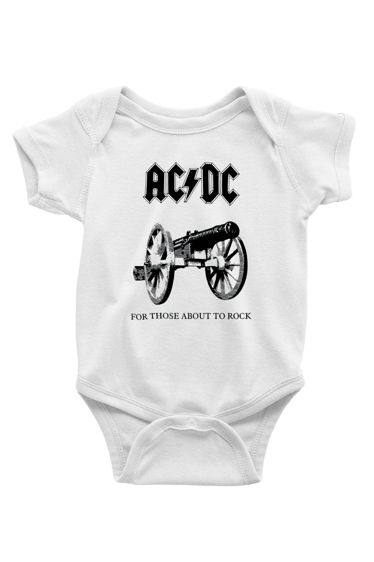 AC DC For Those About To Rock Baskılı Beyaz Unisex Bebek Body - Zıbın