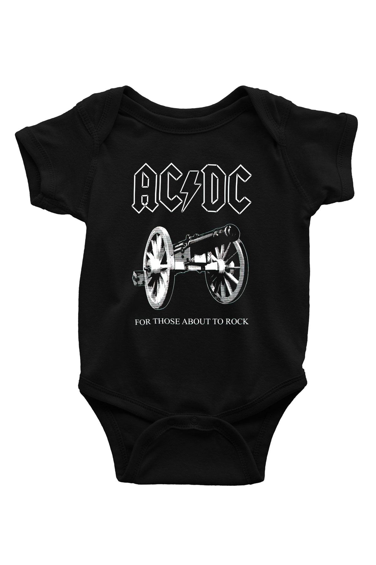 AC DC For Those About To Rock Baskılı Siyah Bebek Body - Zıbın