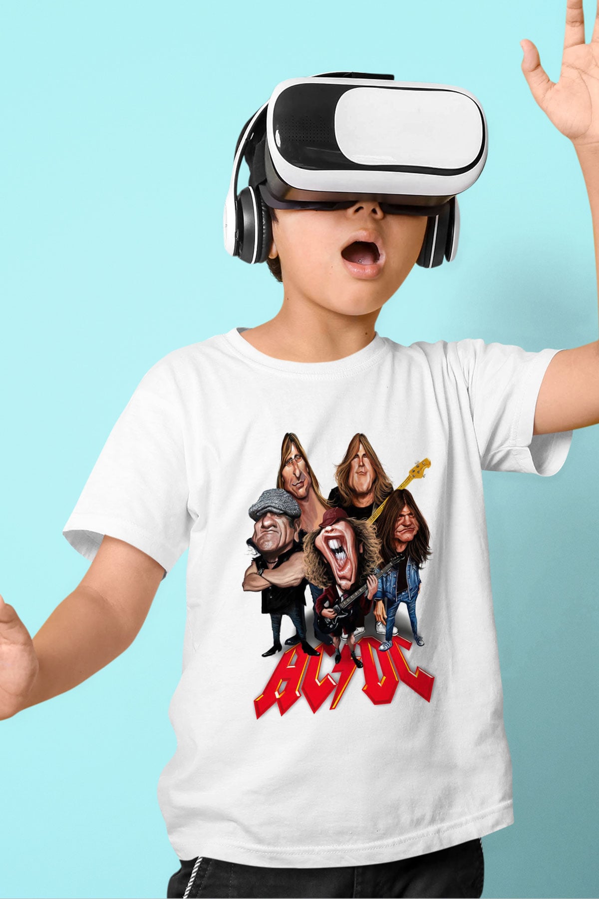 AC DC Group Baskılı Beyaz Unisex Çocuk Tişört