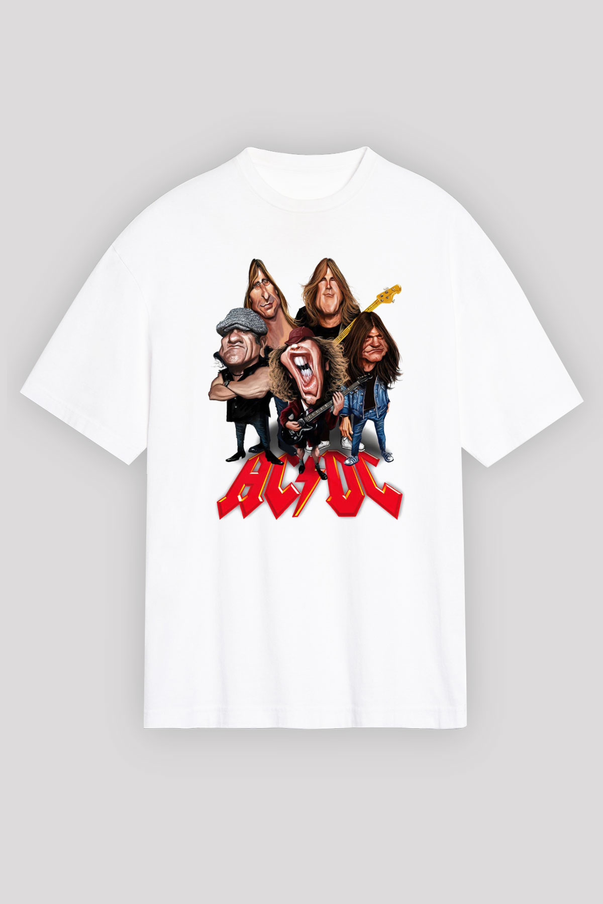 AC DC Group Beyaz Unisex Oversize Tişört T-Shirt