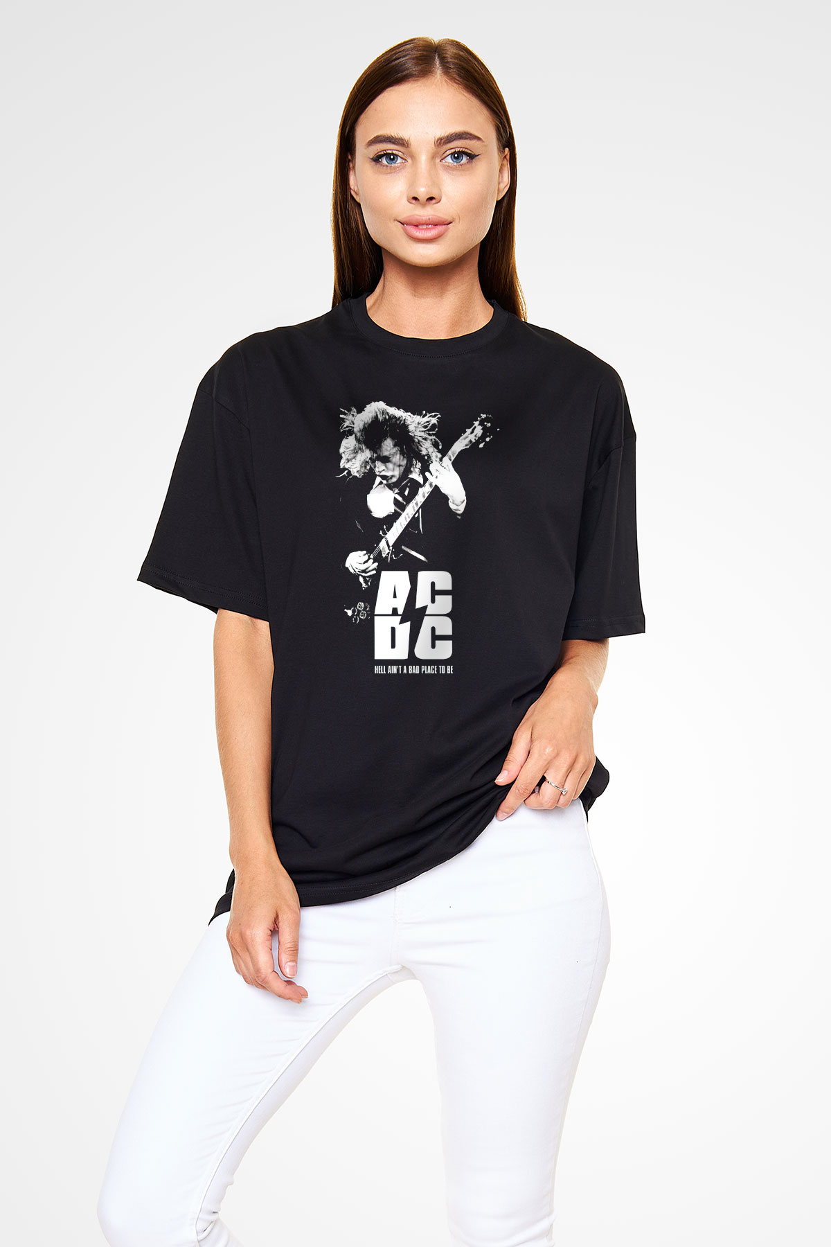 AC DC Hell Aintt A Bad Place To Be  Siyah Unisex Oversize Tişört T-Shirt