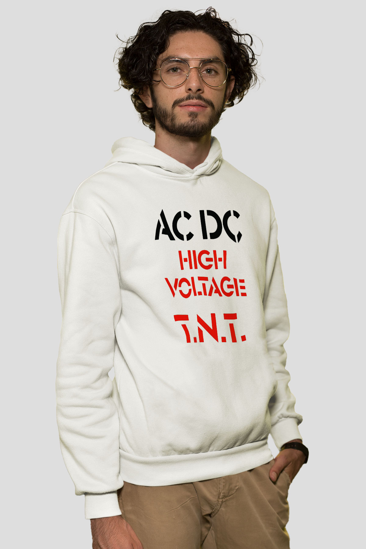 AC DC High Voltage Tnt Beyaz Unisex Kapşonlu Sweatshirt