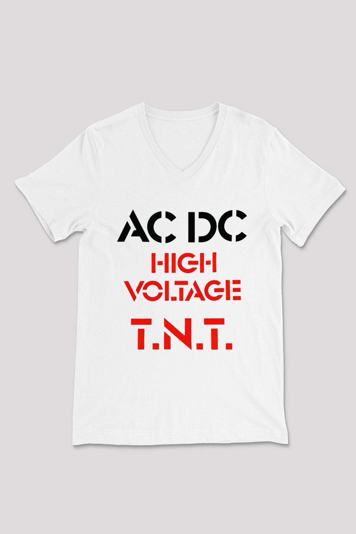 AC DC High Voltage Tnt Beyaz Unisex V Yaka Tişört T-Shirt