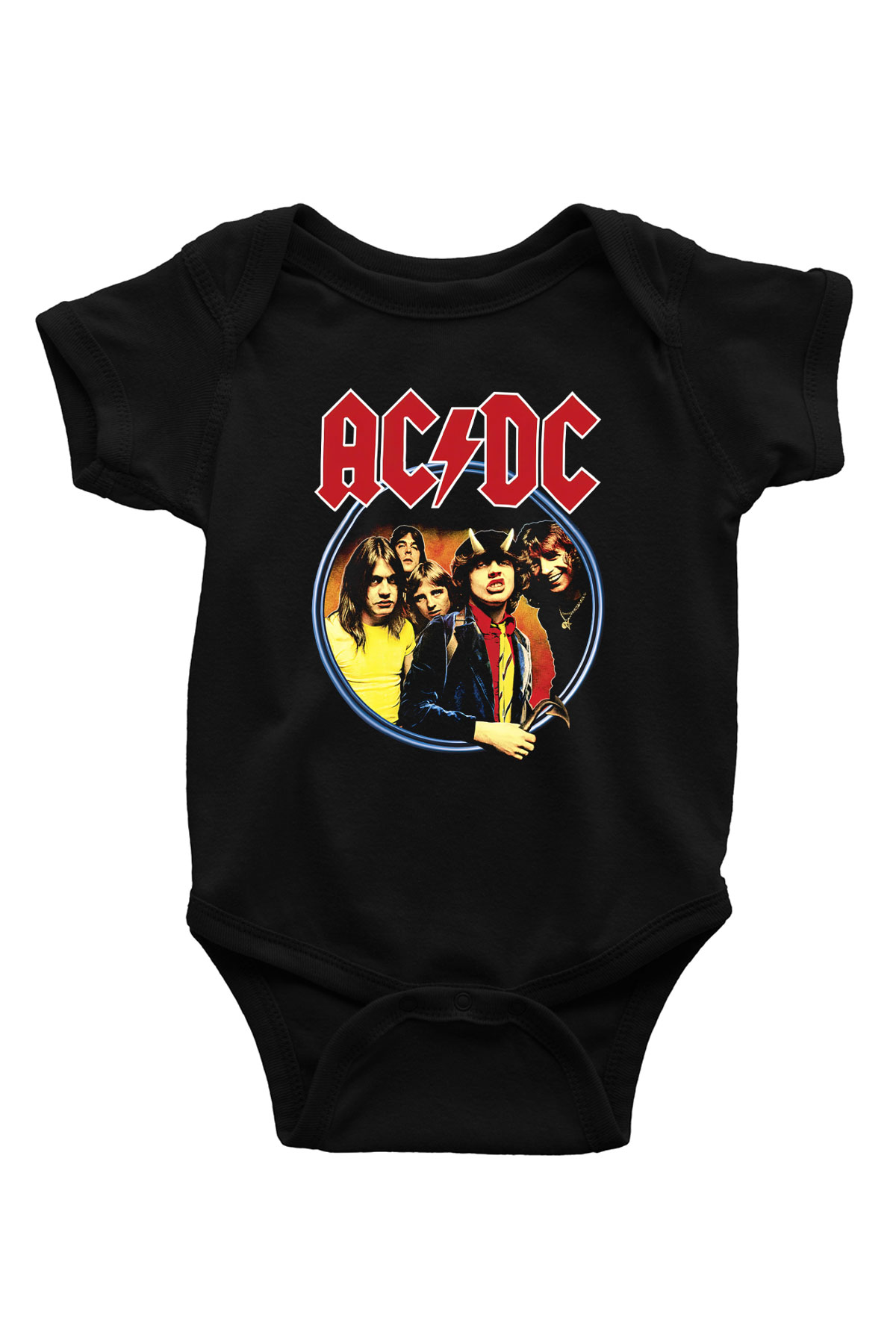 AC DC Highway To Hell Baskılı Siyah Bebek Body - Zıbın