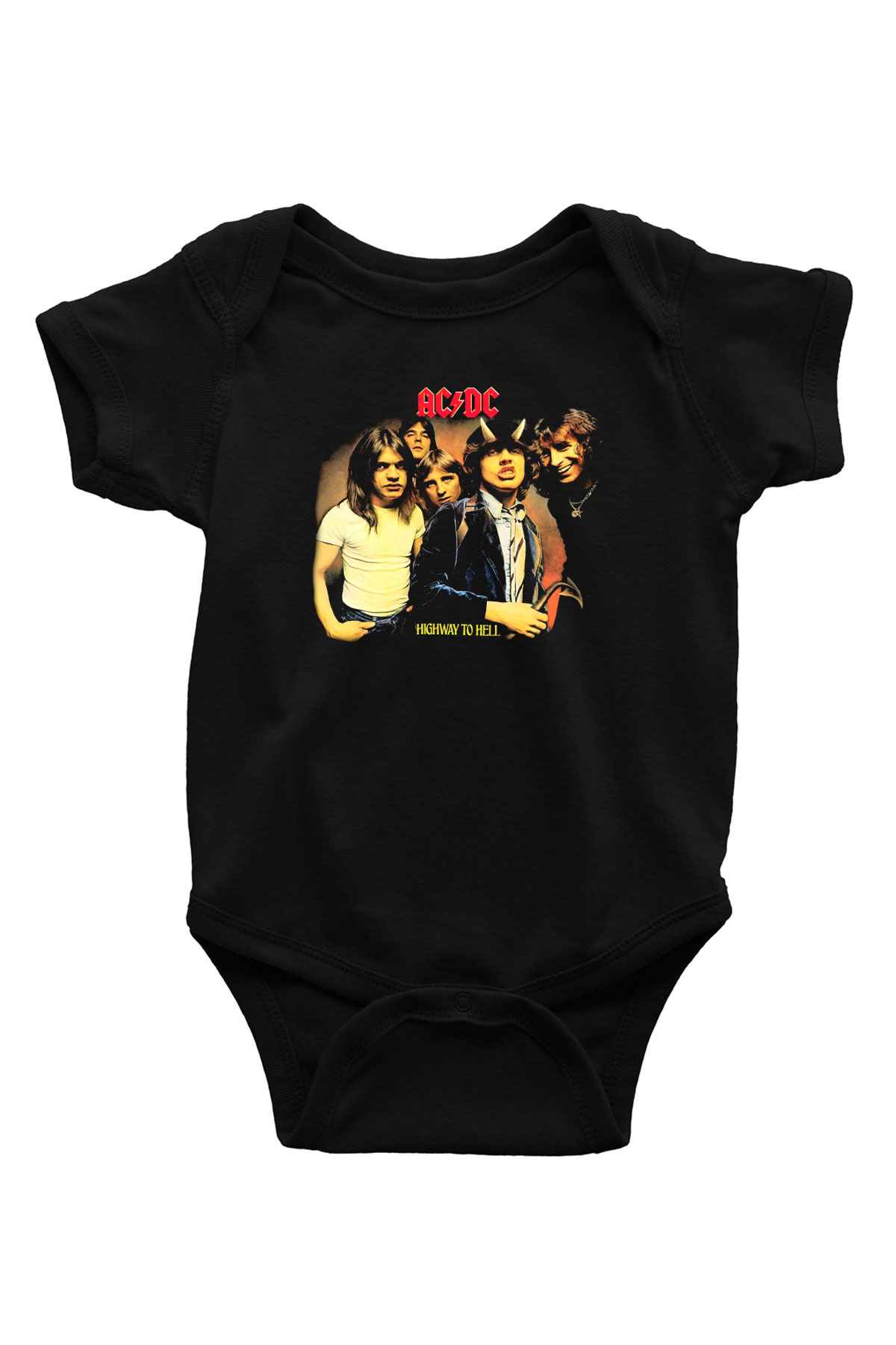 AC DC Highway To Hell Baskılı Siyah Bebek Body - Zıbın