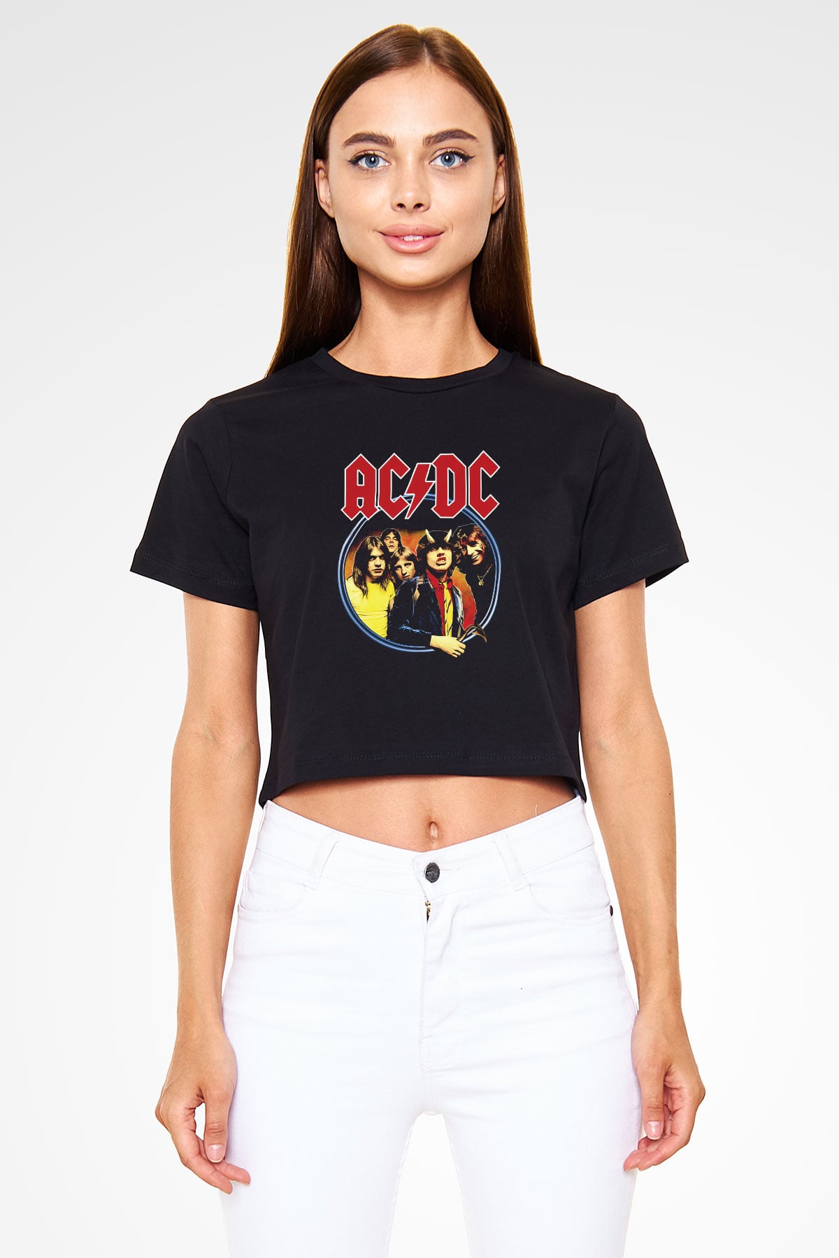 AC DC Highway To Hell Siyah Crop Top Tişört