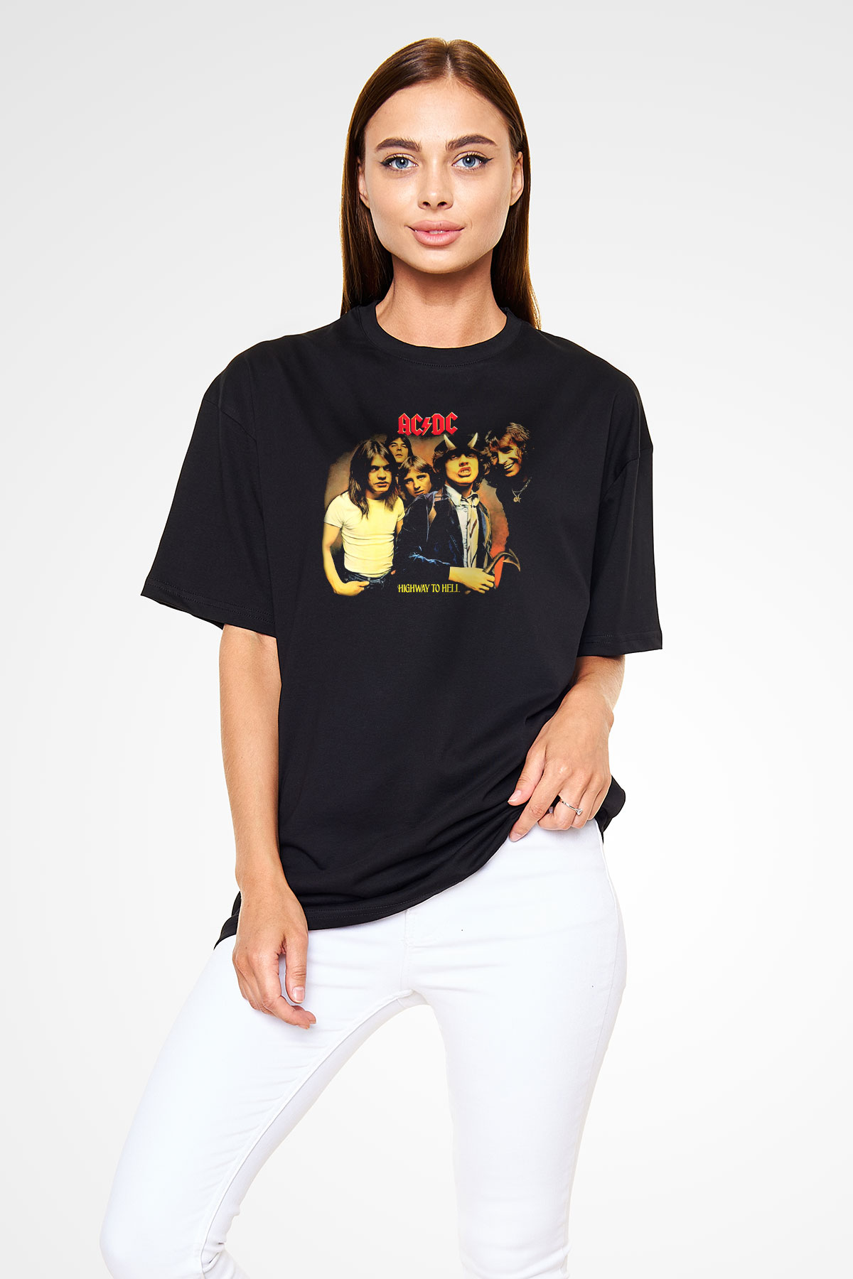 AC DC Highway To Hell Siyah Unisex Oversize Tişört T-Shirt
