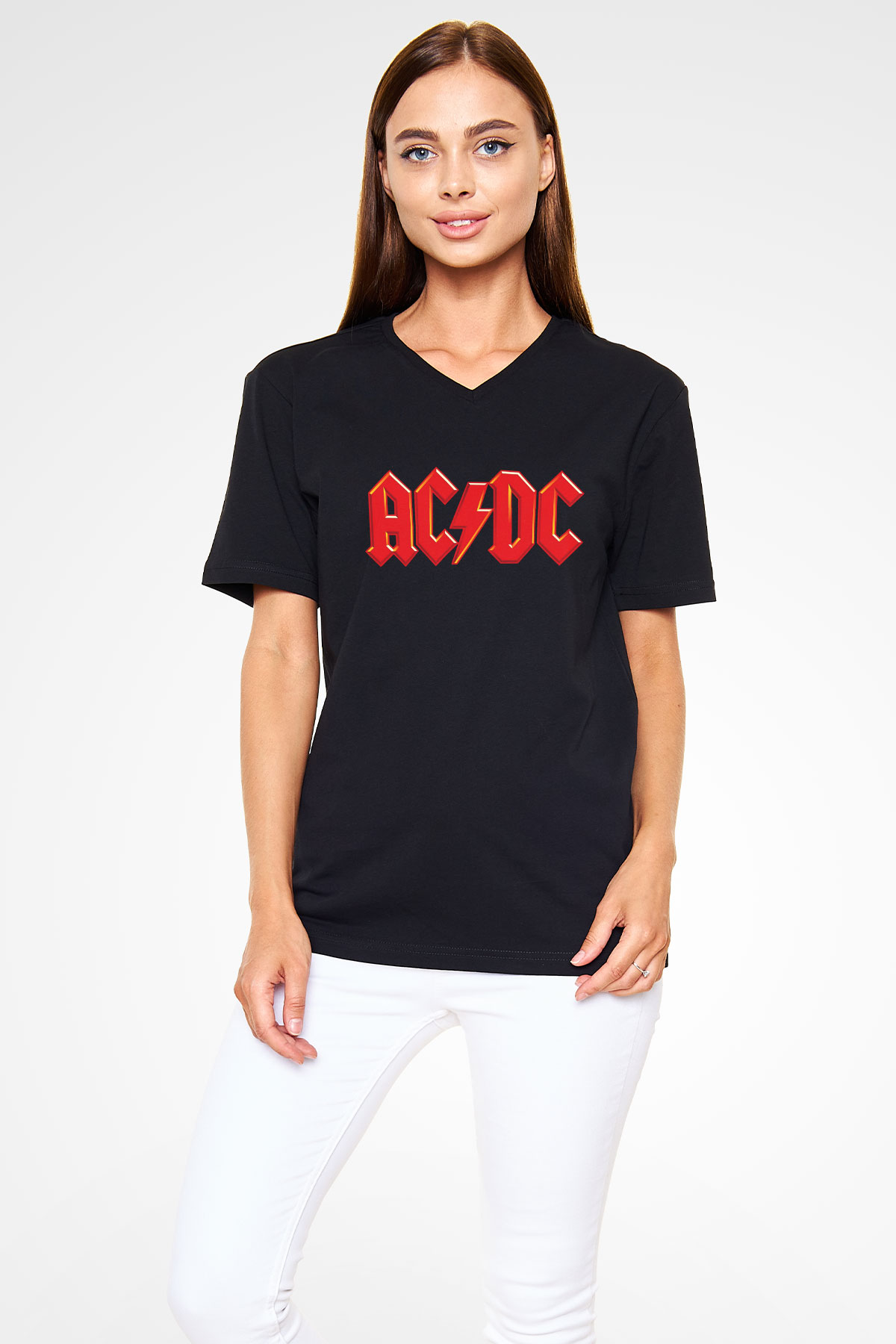 AC DC Highway To Hell Siyah Unisex V Yaka Tişört