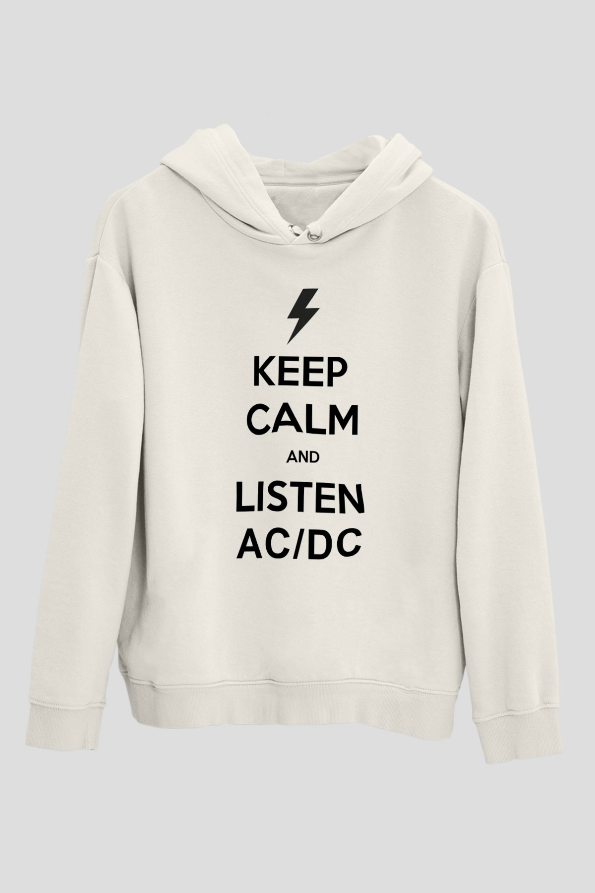 AC DC Keep Calm And Listen Beyaz Unisex Kapşonlu Sweatshirt