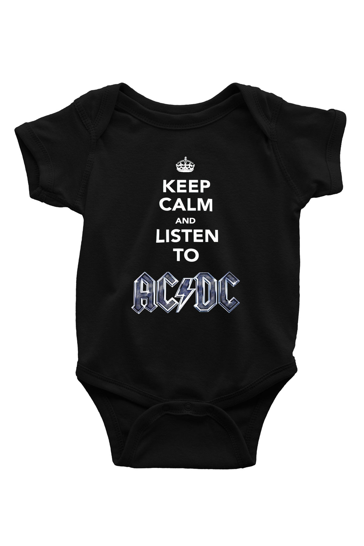 AC DC Keep Calm And Listen To Ac Dc Baskılı Siyah Bebek Body - Zıbın