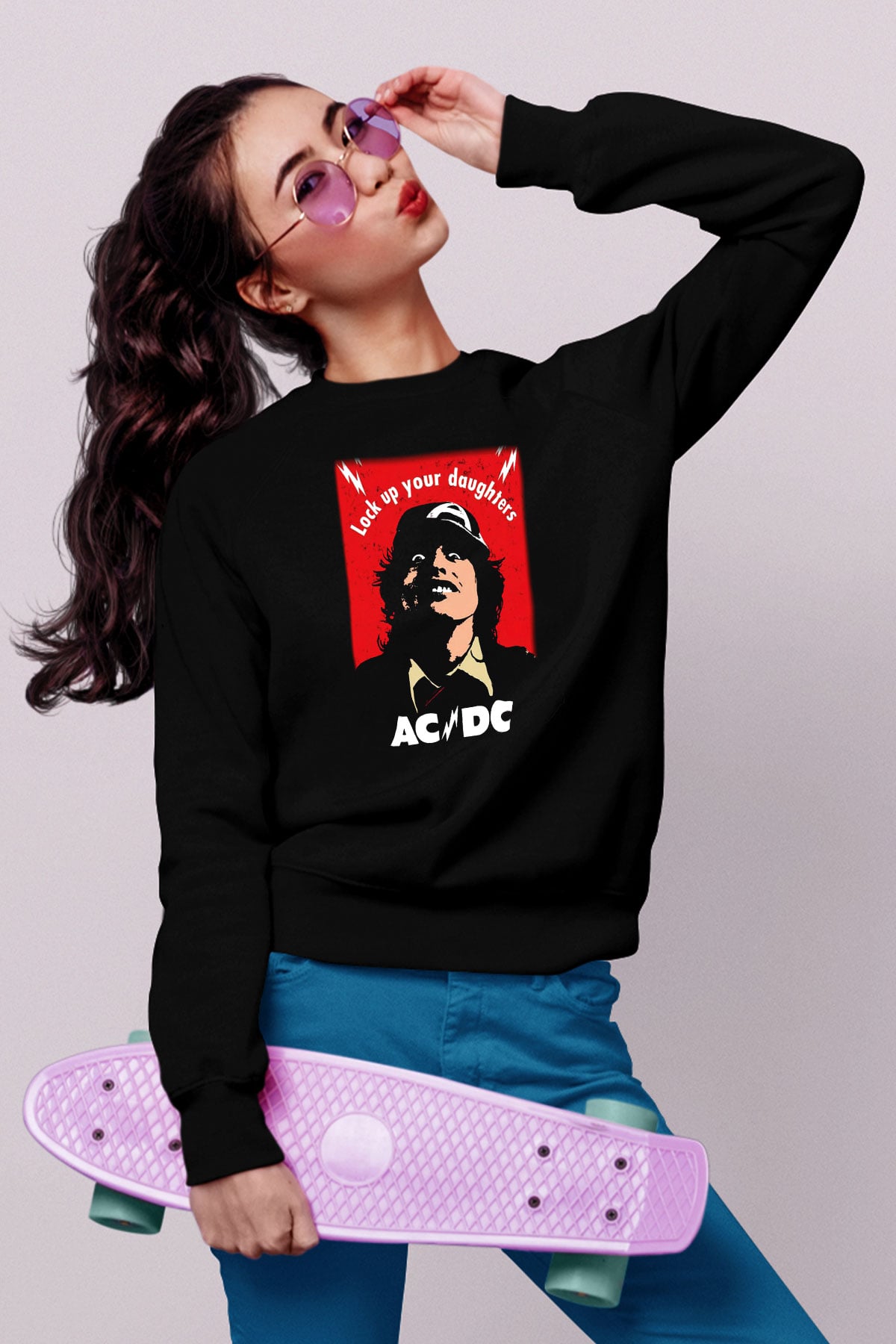 AC DC Lock Up Your Daughters Siyah Unisex Sweatshirt